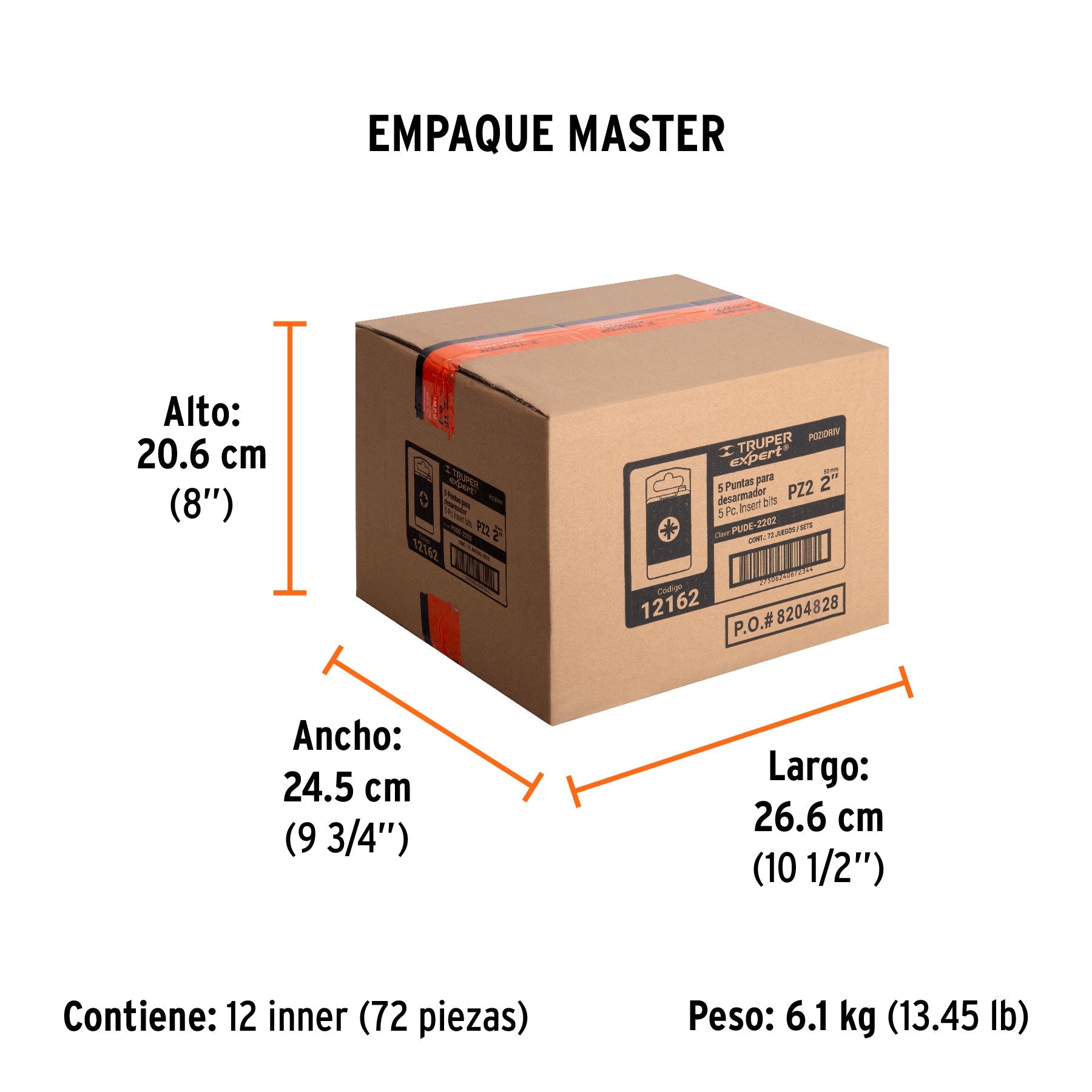 Estuche con 5 puntas pozidriv PZ2 largo 2", TRUPER EXPERT - Empaque