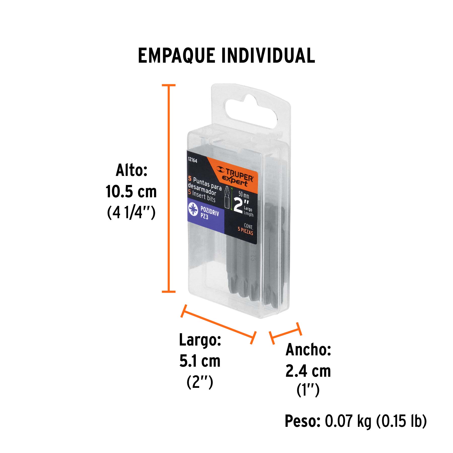 Estuche con 5 puntas pozidriv PZ3 largo 2", TRUPER EXPERT - Empaque