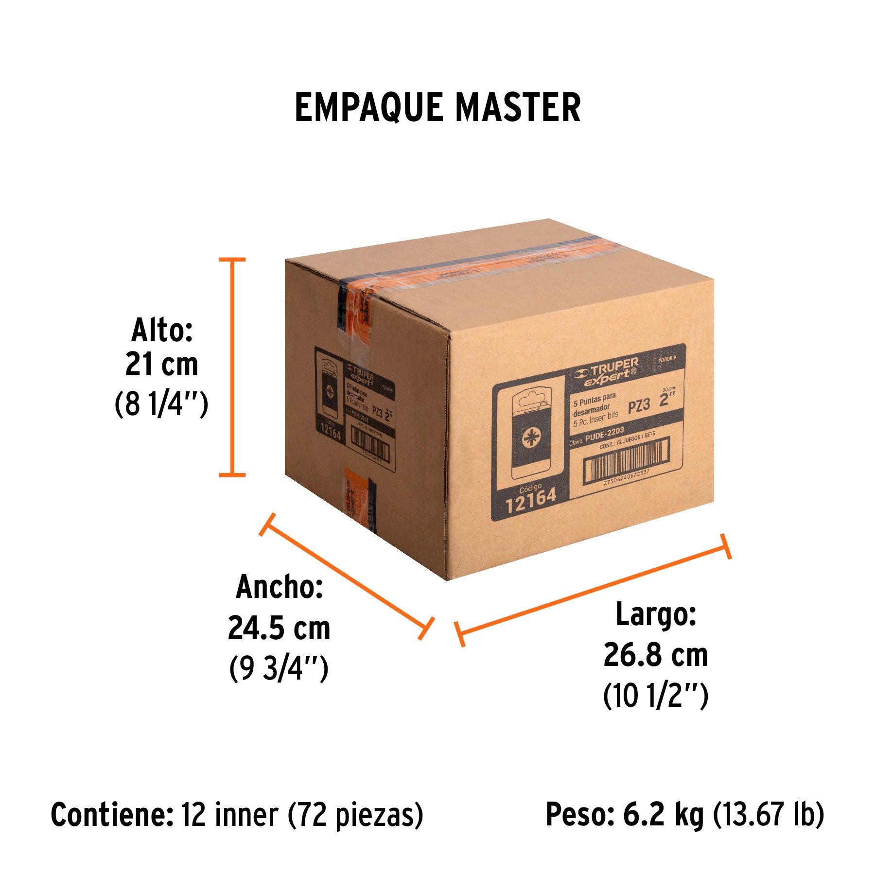 Estuche con 5 puntas pozidriv PZ3 largo 2", TRUPER EXPERT - Empaque