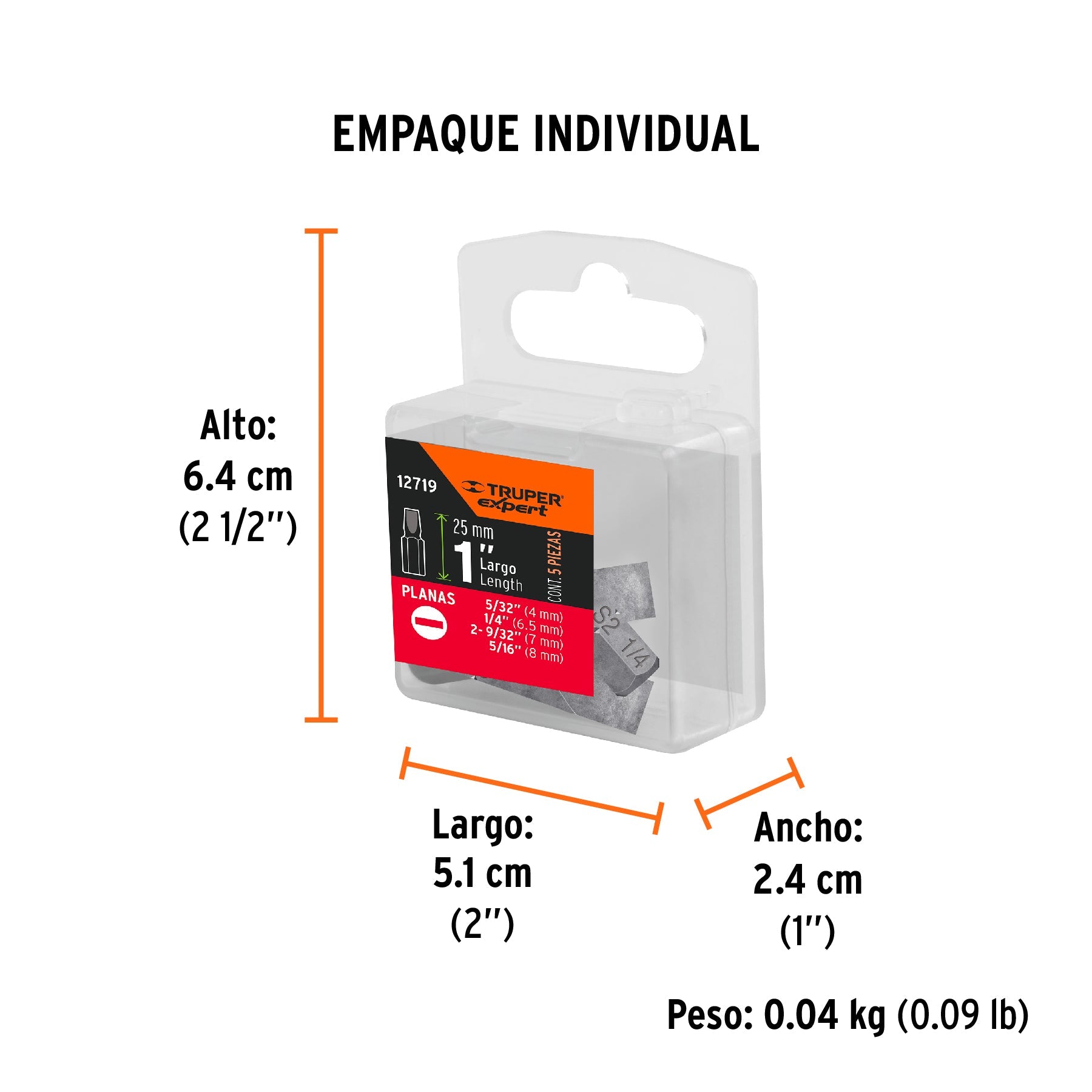 Juego de 5 puntas planas combinadas largo 1", TRUPER EXPERT - Empaque