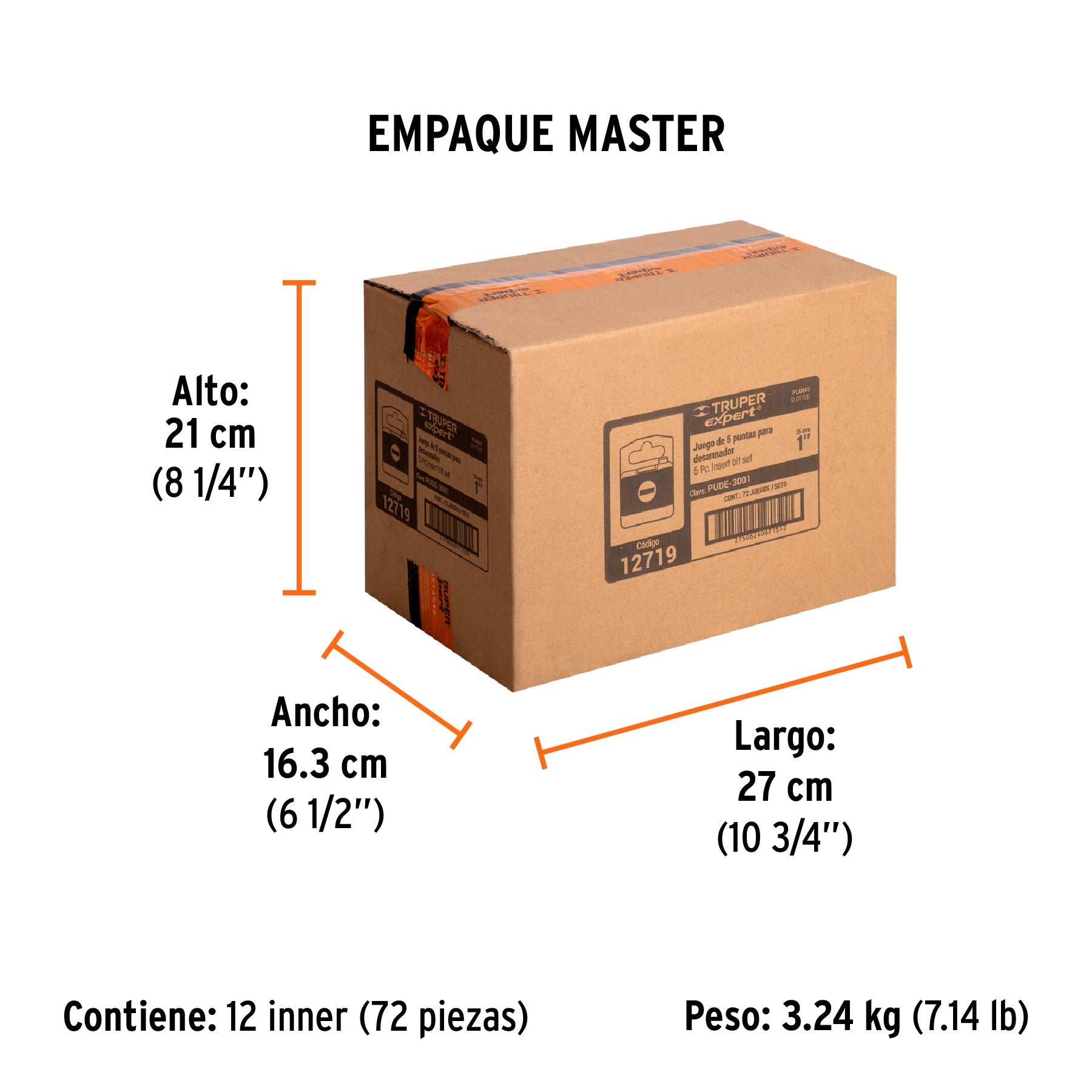Juego de 5 puntas planas combinadas largo 1", TRUPER EXPERT - Empaque