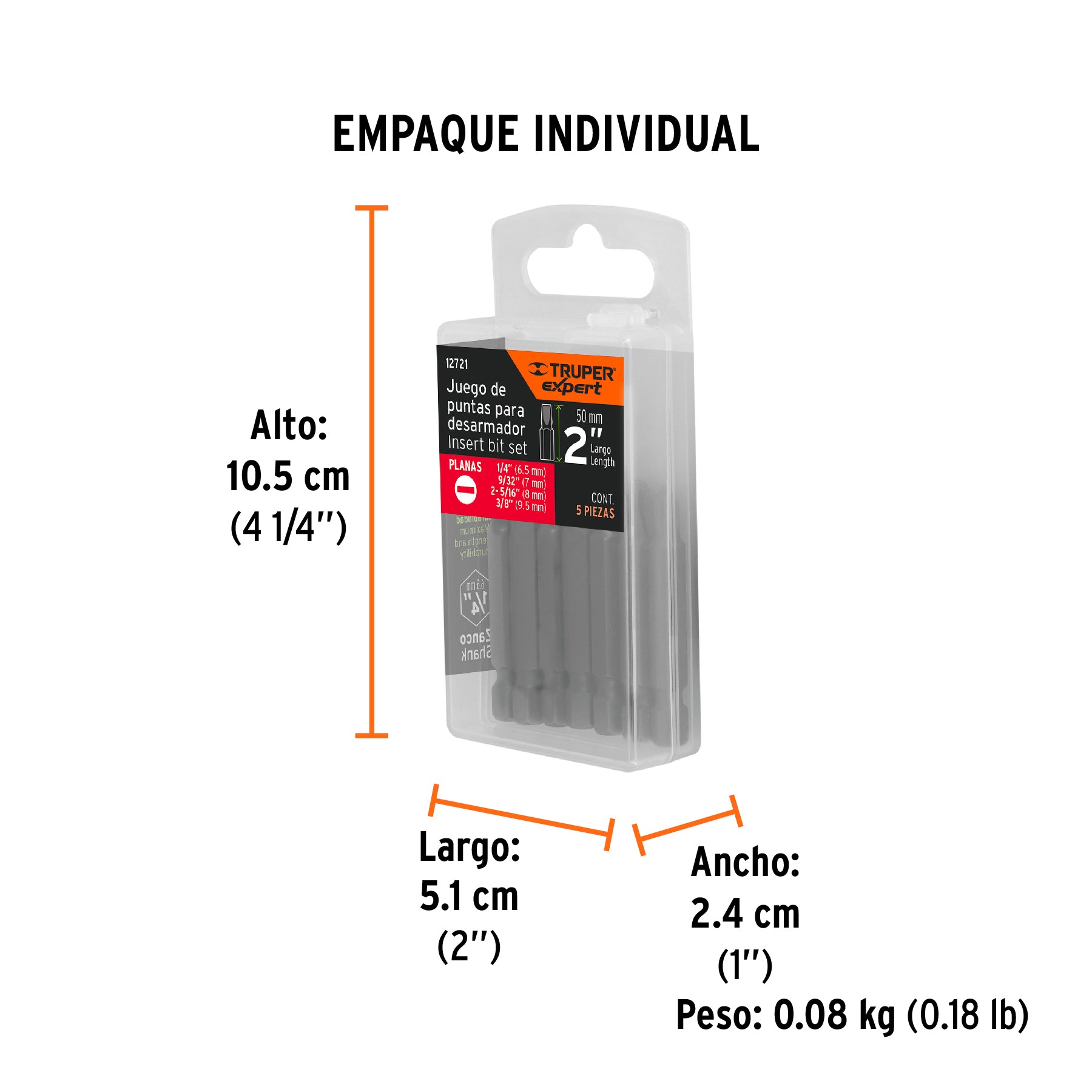 Juego de 5 puntas planas combinadas largo 2", TRUPER EXPERT - Empaque