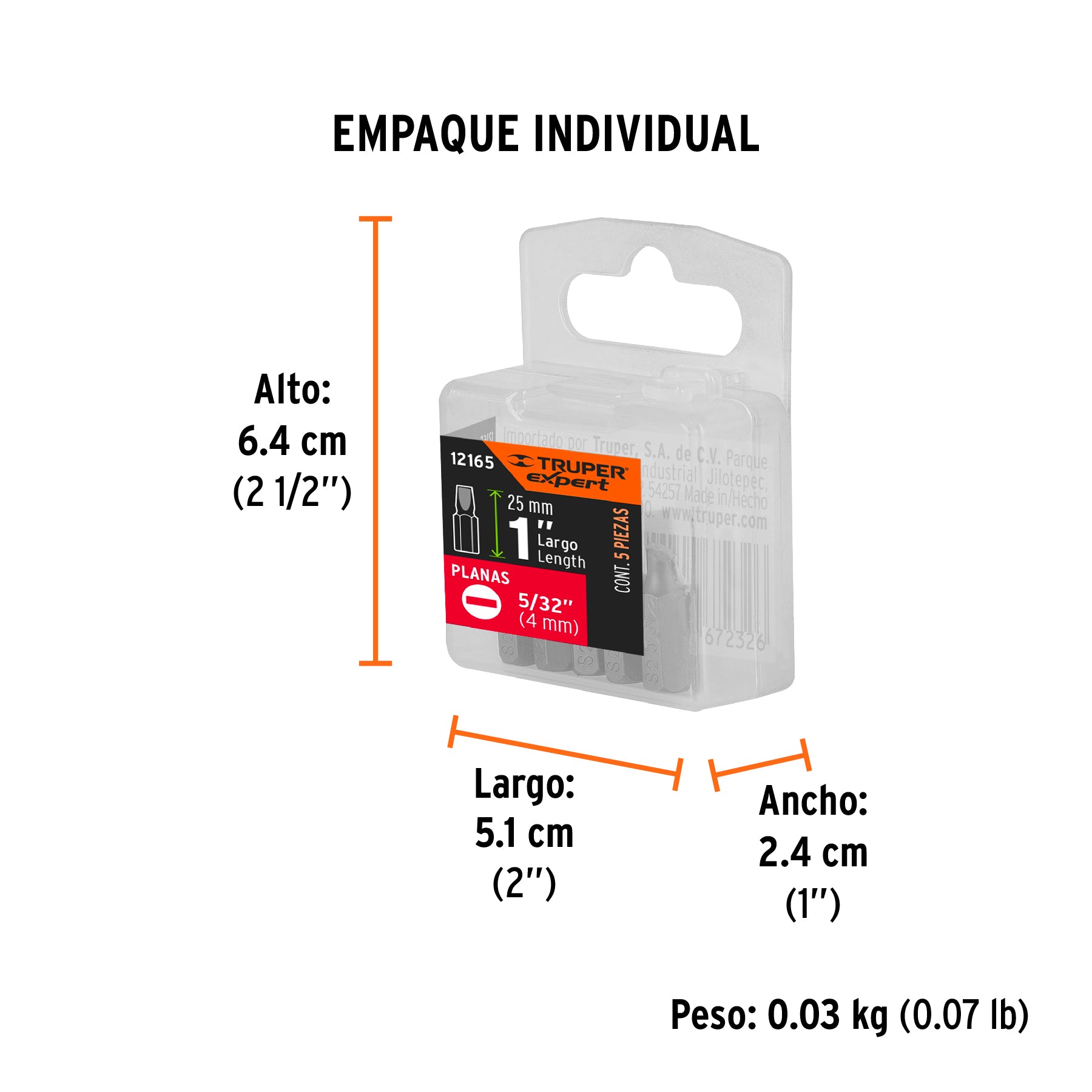 Estuche con 5 puntas planas de 5/32" largo 1", TRUPER EXPERT - Empaque