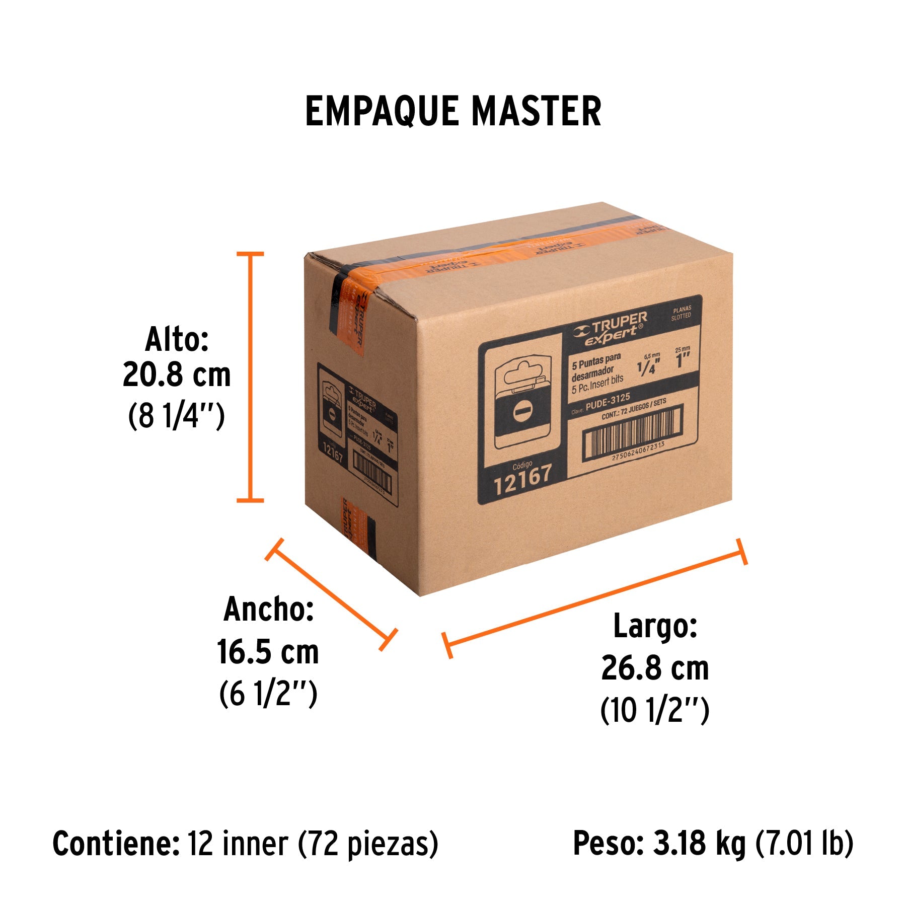 Estuche con 5 puntas planas de 1/4" largo 1", TRUPER EXPERT - Empaque
