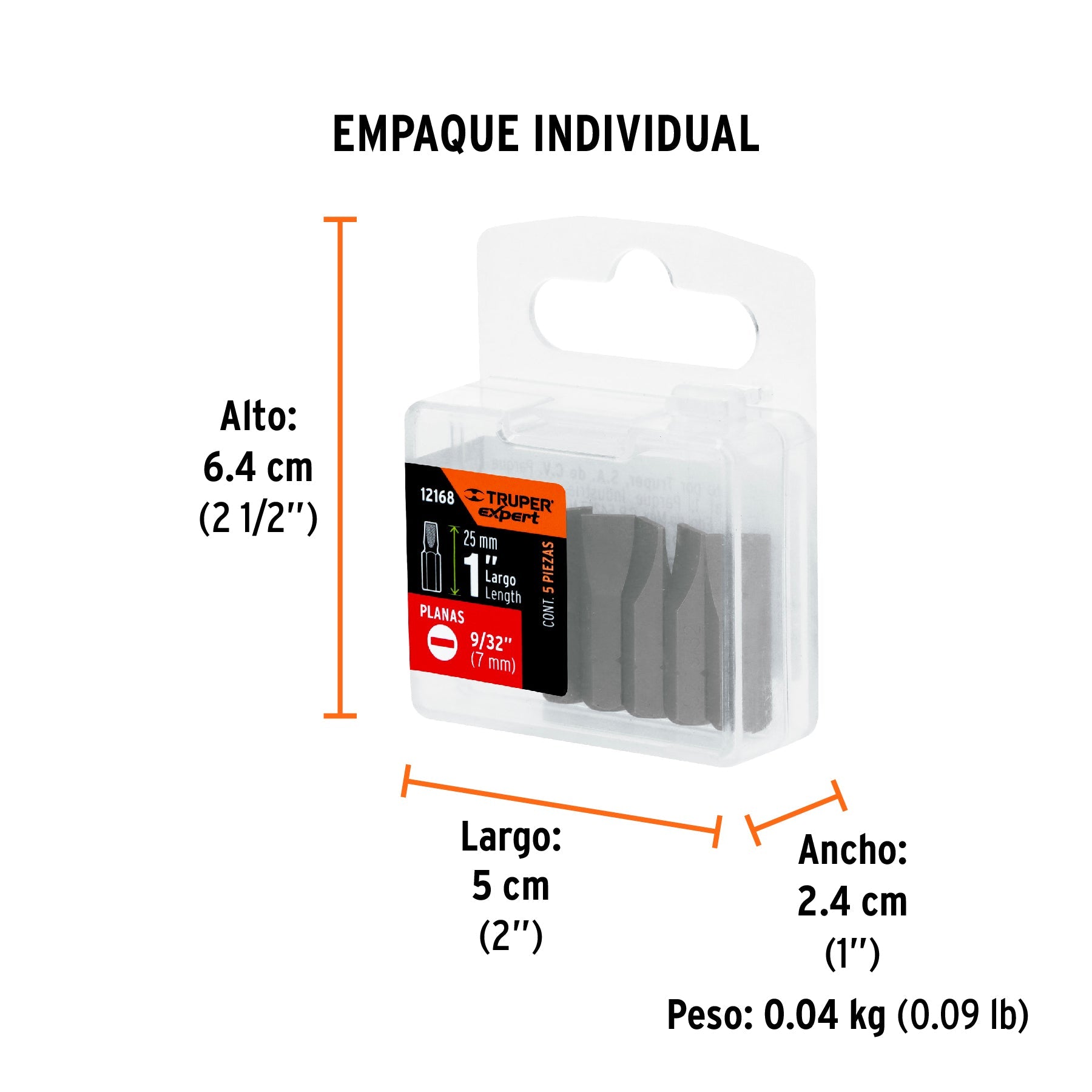 Estuche con 5 puntas planas de 9/32" largo 1", TRUPER EXPERT - Empaque