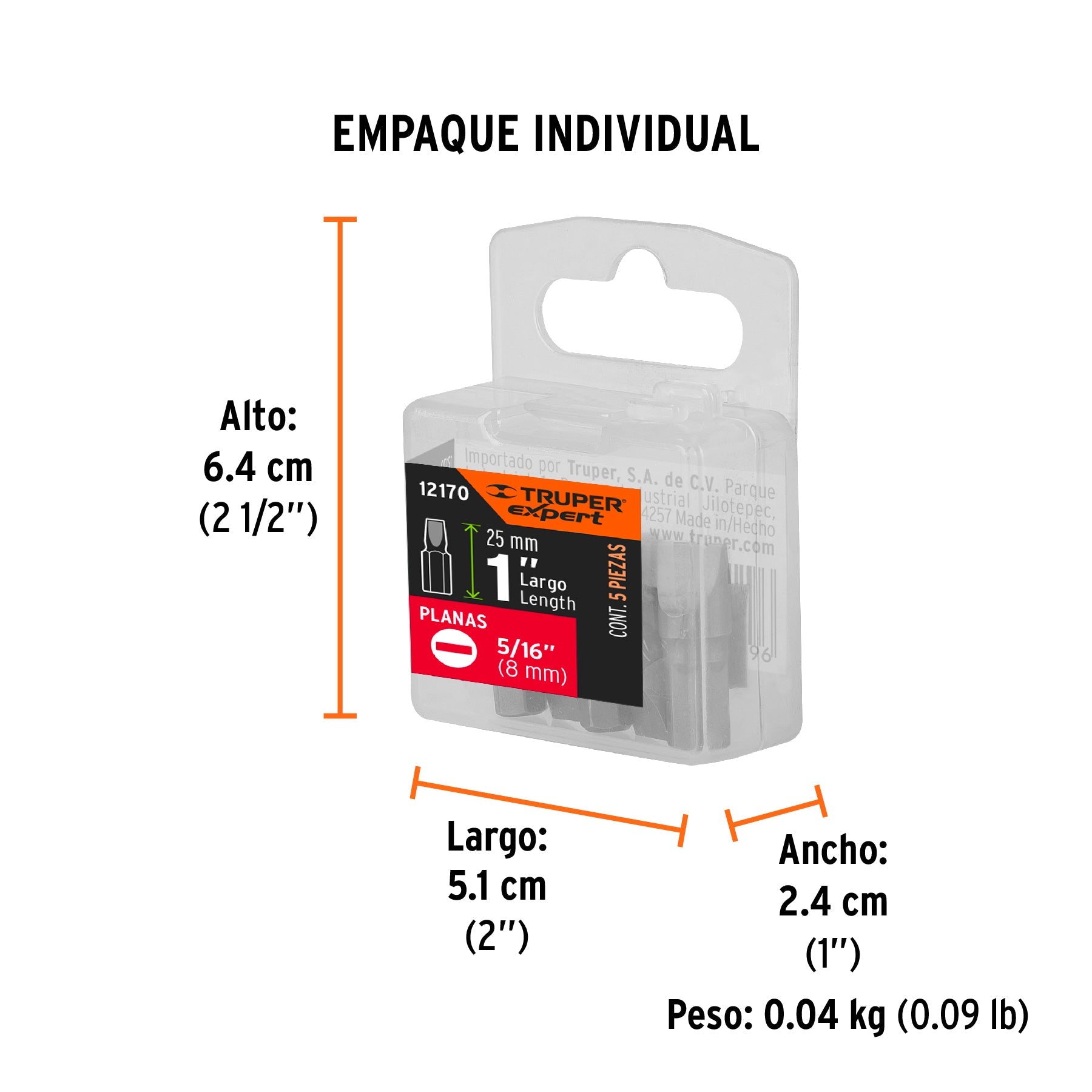 Estuche con 5 puntas planas de 5/16" largo 1", TRUPER EXPERT - Empaque