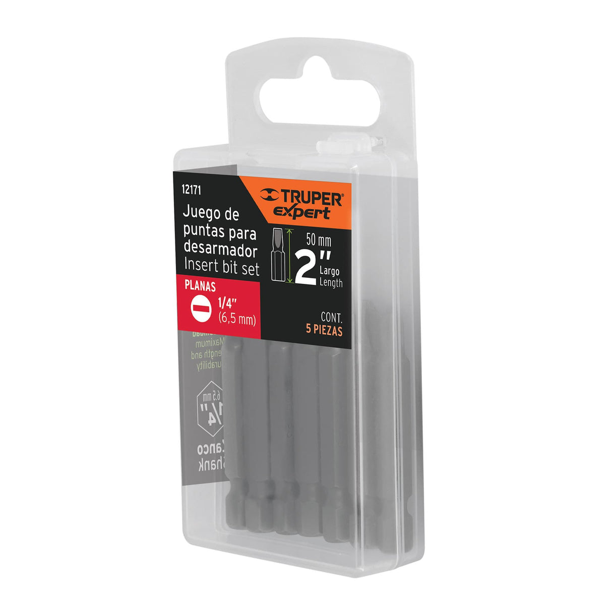 Estuche con 5 puntas planas de 1/4" largo 2", TRUPER EXPERT