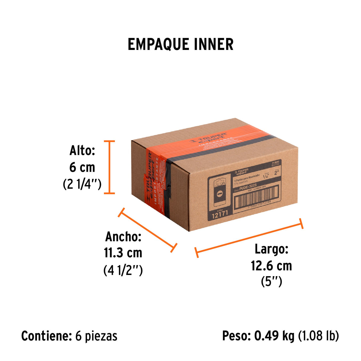 Estuche con 5 puntas planas de 1/4" largo 2", TRUPER EXPERT - Empaque