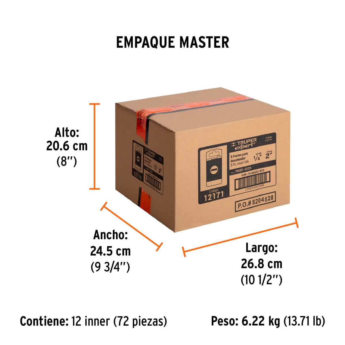 Estuche con 5 puntas planas de 1/4" largo 2", TRUPER EXPERT - Empaque