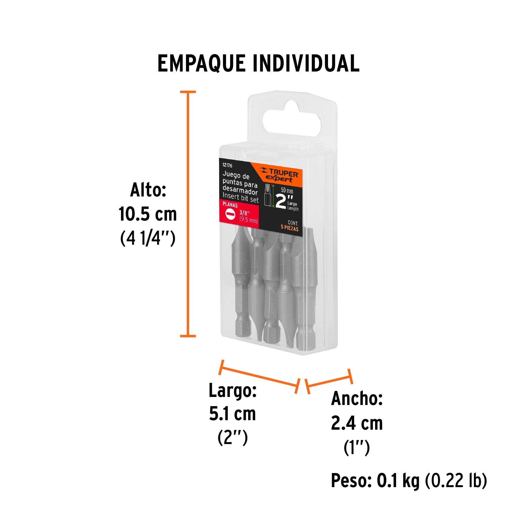 Estuche con 5 puntas planas de 3/8" largo 2", TRUPER EXPERT - Empaque