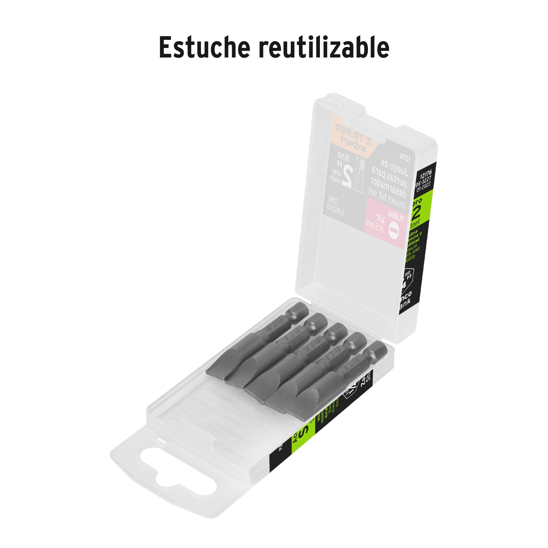 Estuche con 5 puntas planas de 3/8" largo 2", TRUPER EXPERT