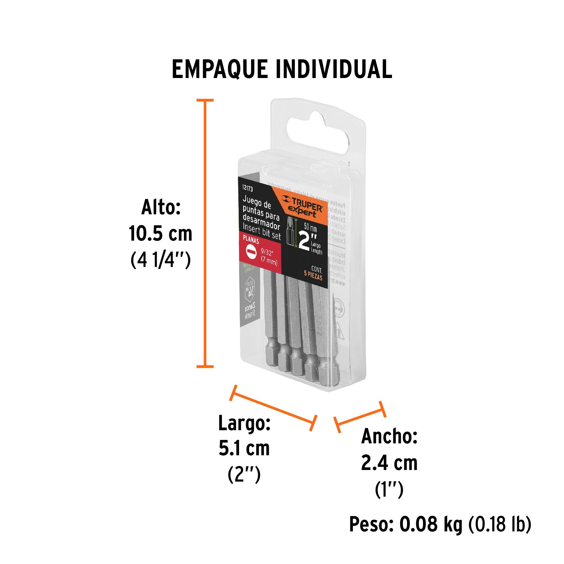 Estuche con 5 puntas planas de 9/32" largo 2", TRUPER EXPERT - Empaque