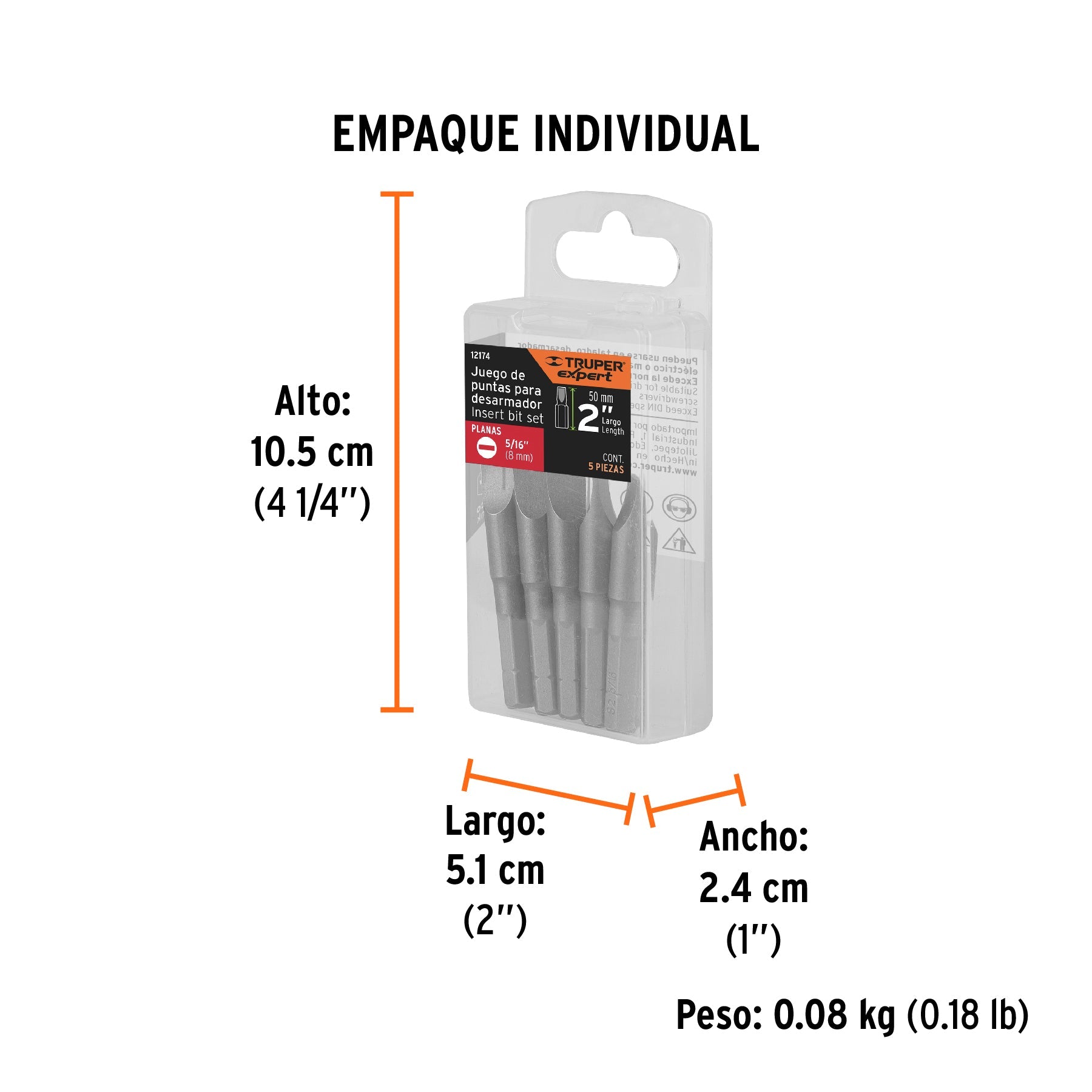 Estuche con 5 puntas planas de 5/16" largo 2", TRUPER EXPERT - Empaque