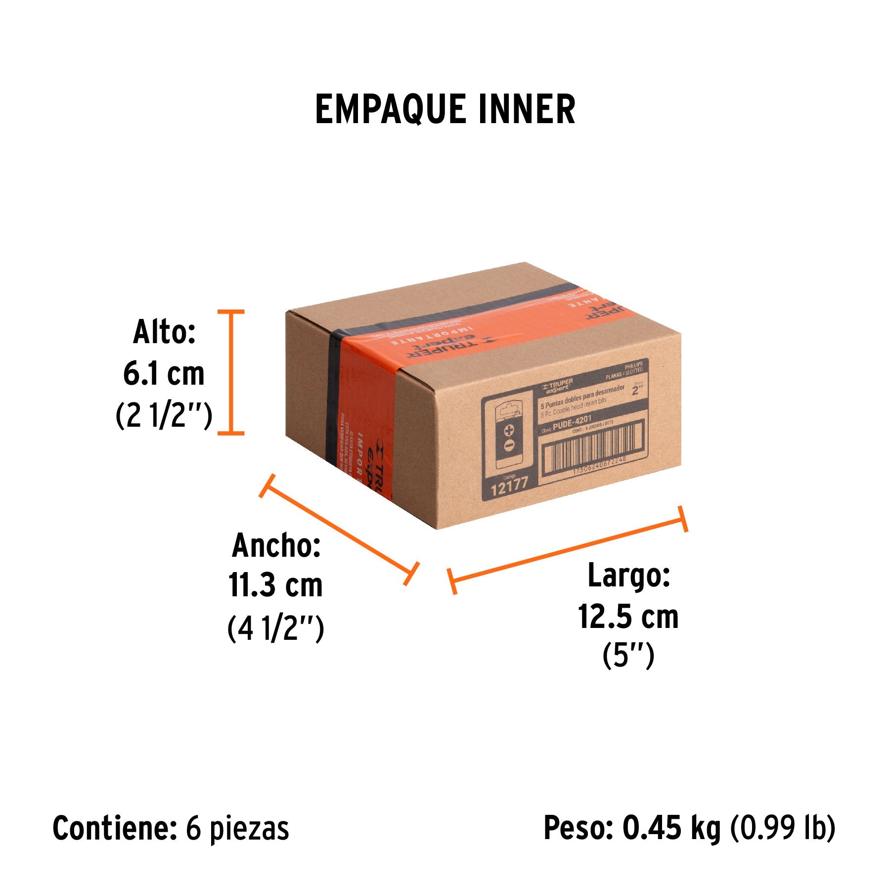 Estuche con 5 puntas dobles PH1 y 1/4" largo 2", EXPERT - Empaque