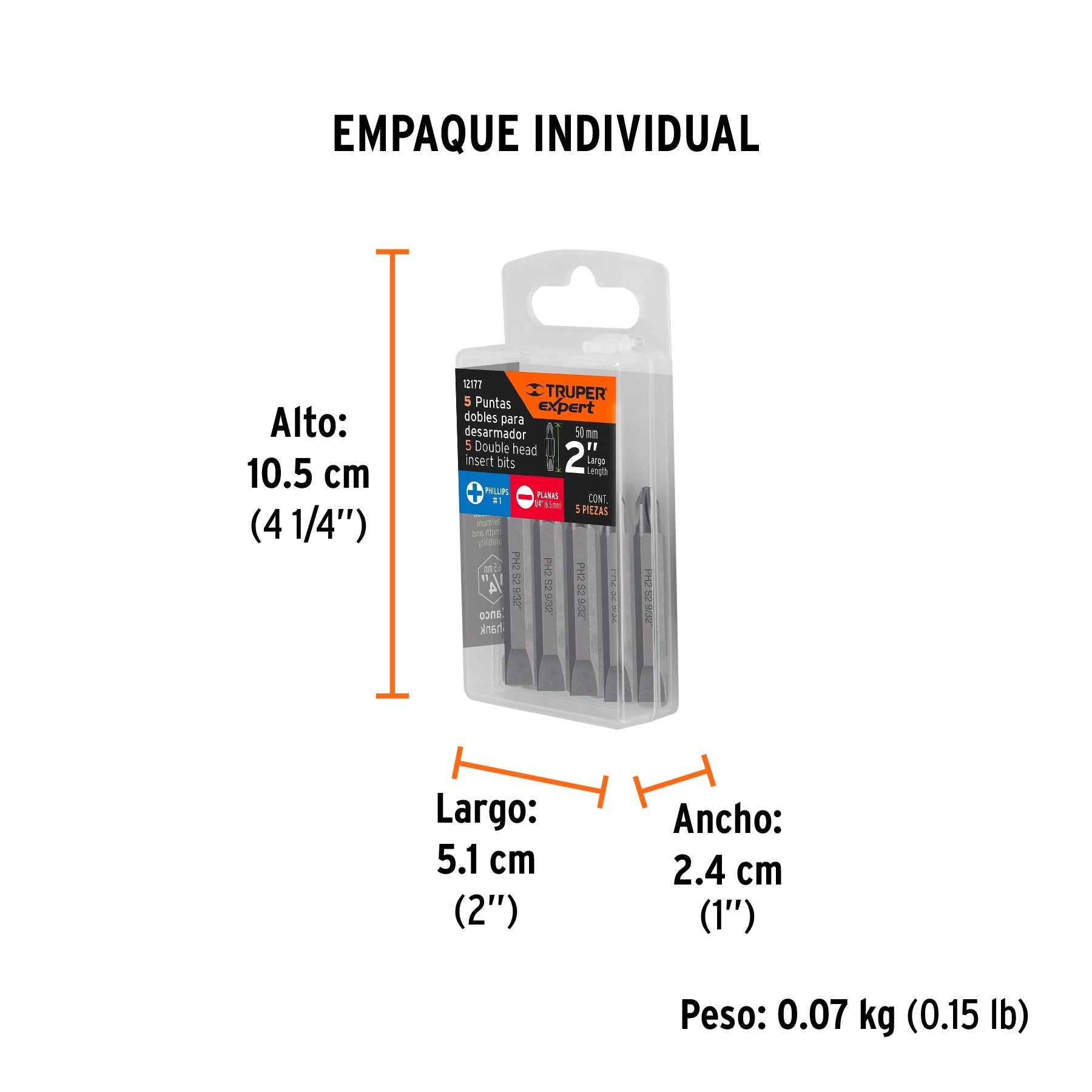 Estuche con 5 puntas dobles PH1 y 1/4" largo 2", EXPERT - Empaque