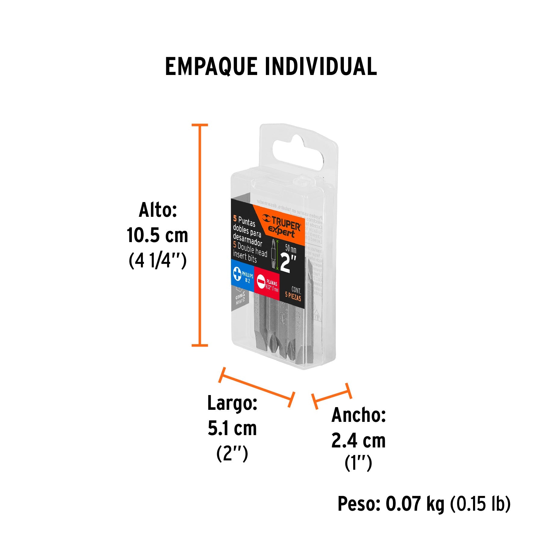 Estuche con 5 puntas dobles PH2 y 9/32" largo 2", EXPERT - Empaque