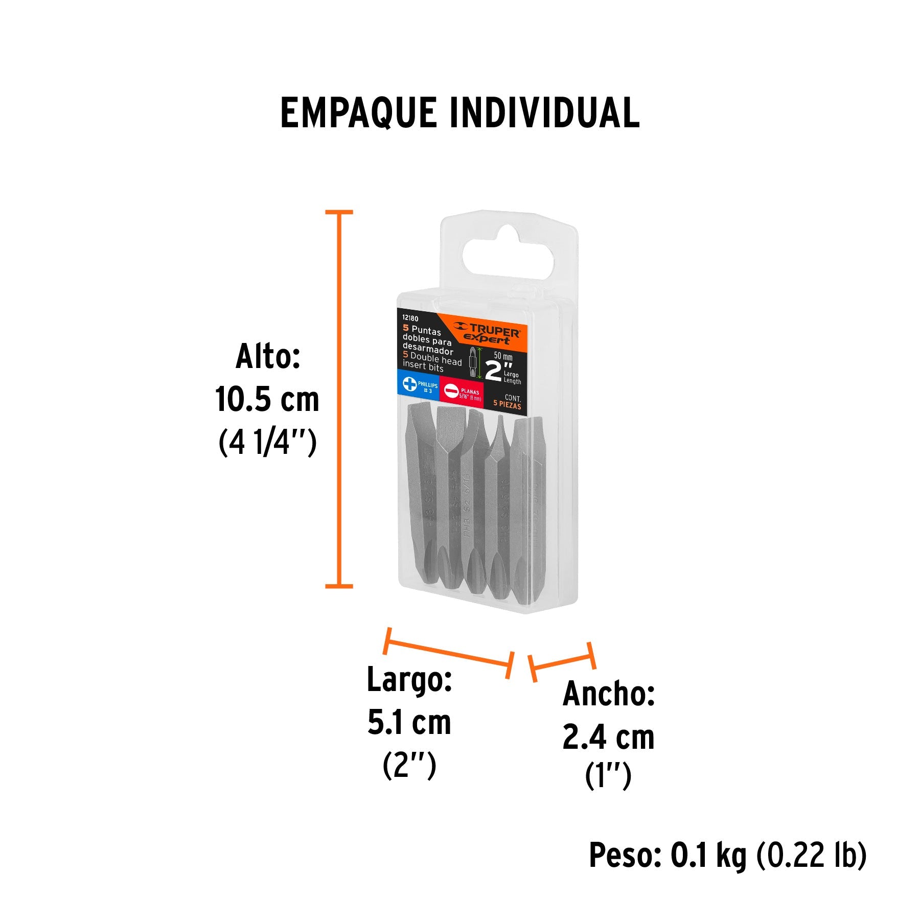 Estuche con 5 puntas dobles PH3 y 5/16" largo 2", EXPERT - Empaque