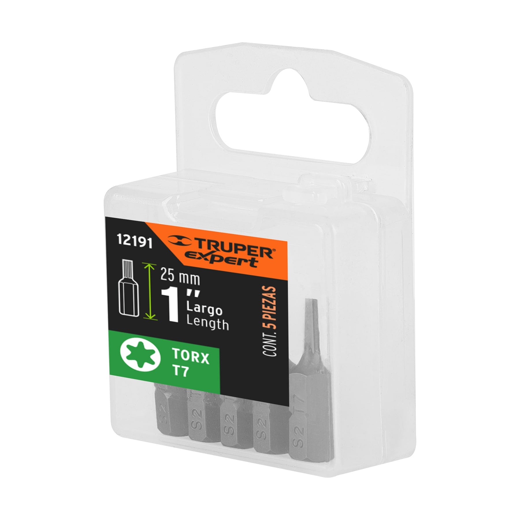 Estuche con 5 puntas torx T7 largo 1", TRUPER EXPERT