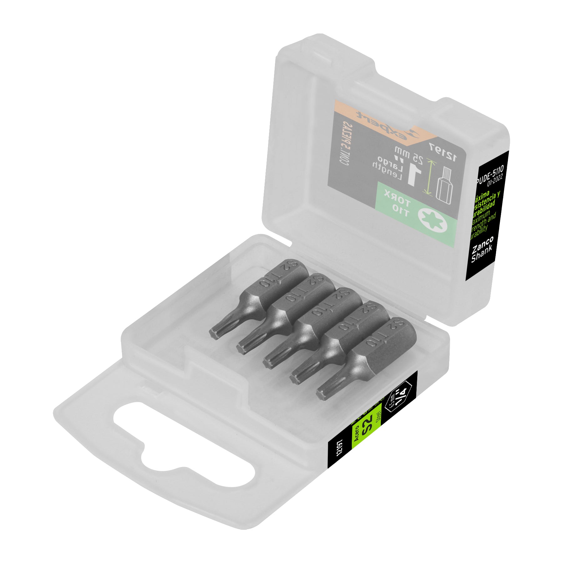 Estuche con 5 puntas torx T10 largo 1", TRUPER EXPERT