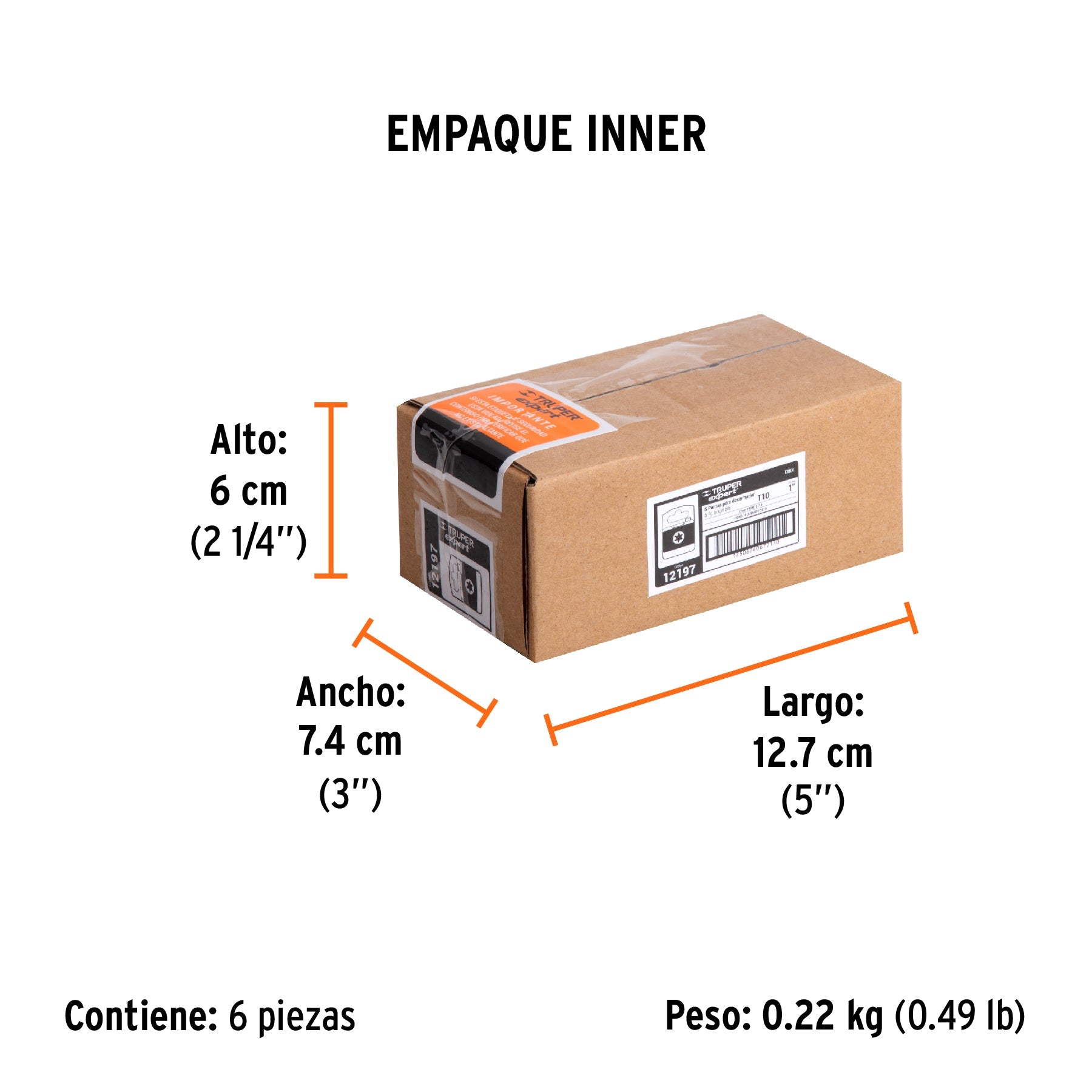 Estuche con 5 puntas torx T10 largo 1", TRUPER EXPERT - Empaque