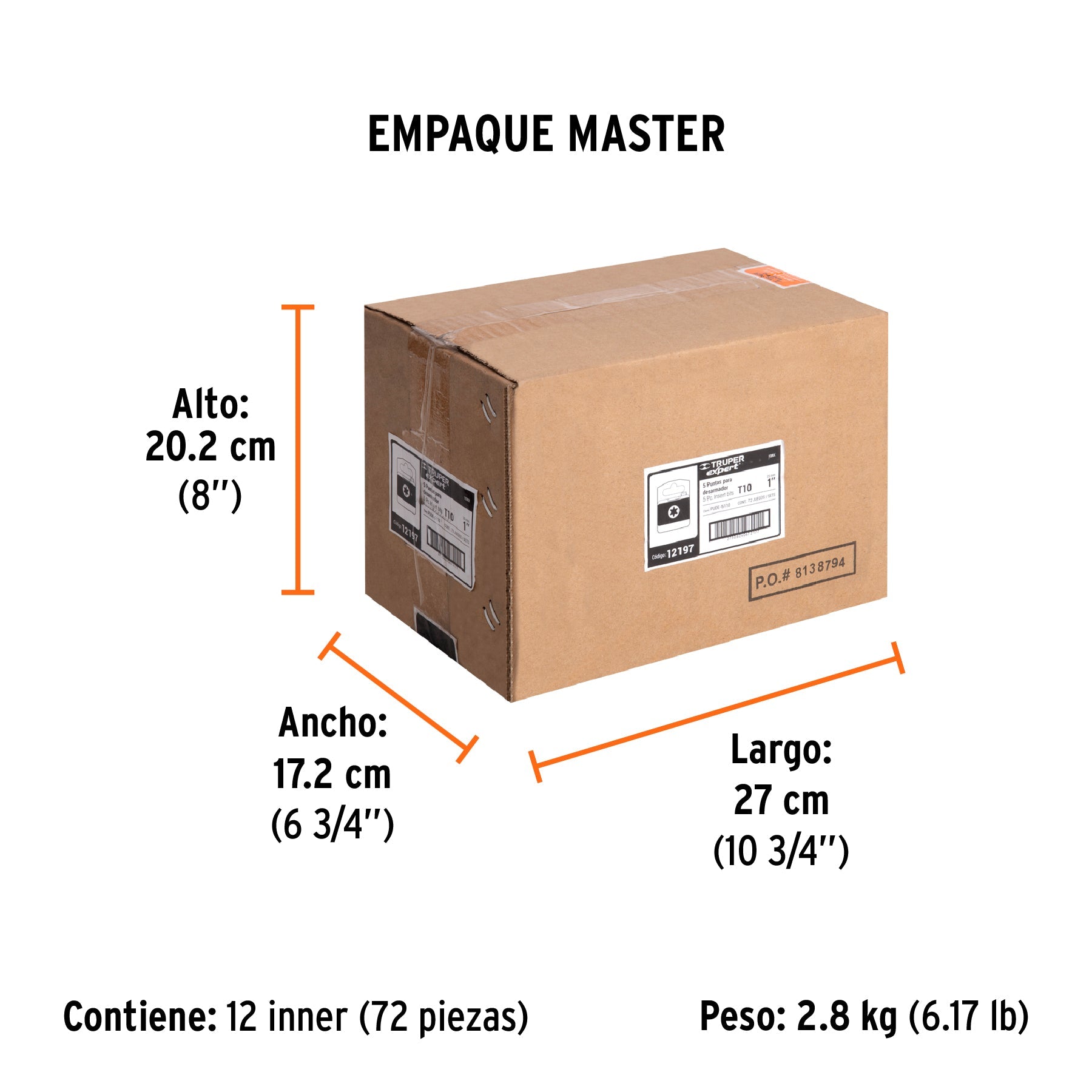 Estuche con 5 puntas torx T10 largo 1", TRUPER EXPERT - Empaque