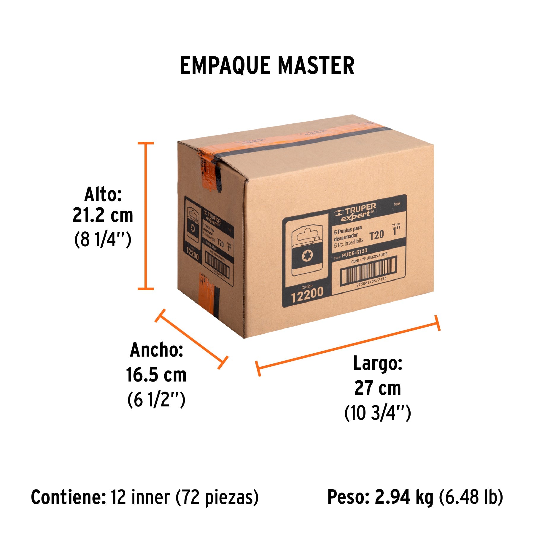 Estuche con 5 puntas torx T20 largo 1", TRUPER EXPERT - Empaque