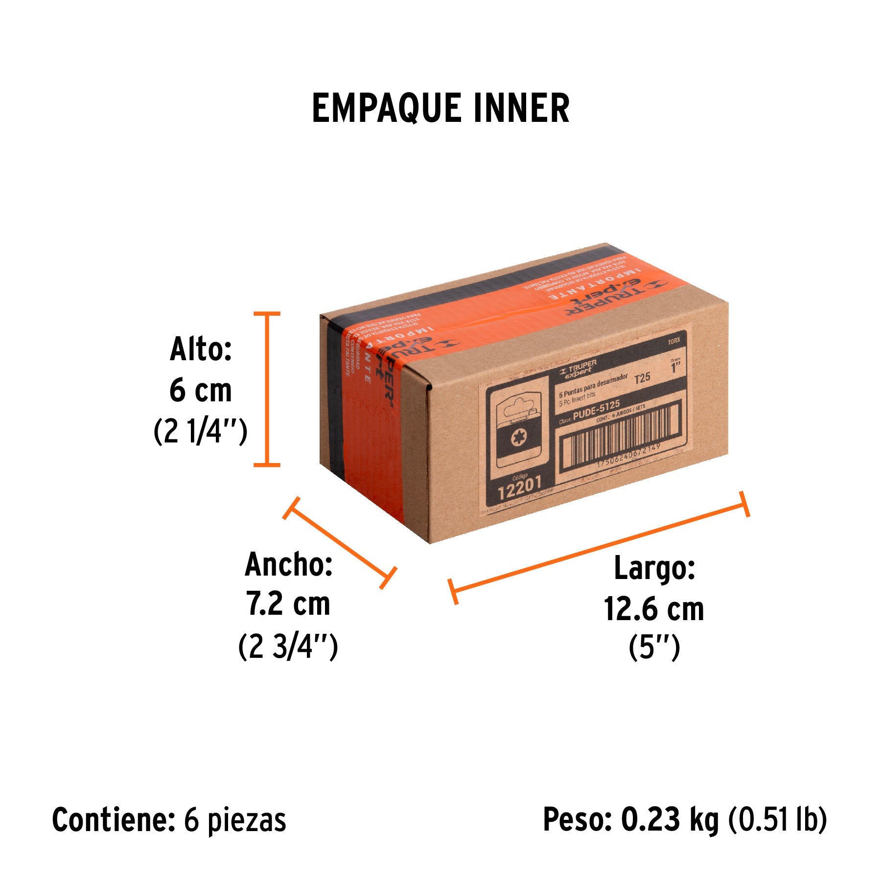 Estuche con 5 puntas torx T25 largo 1", TRUPER EXPERT - Empaque
