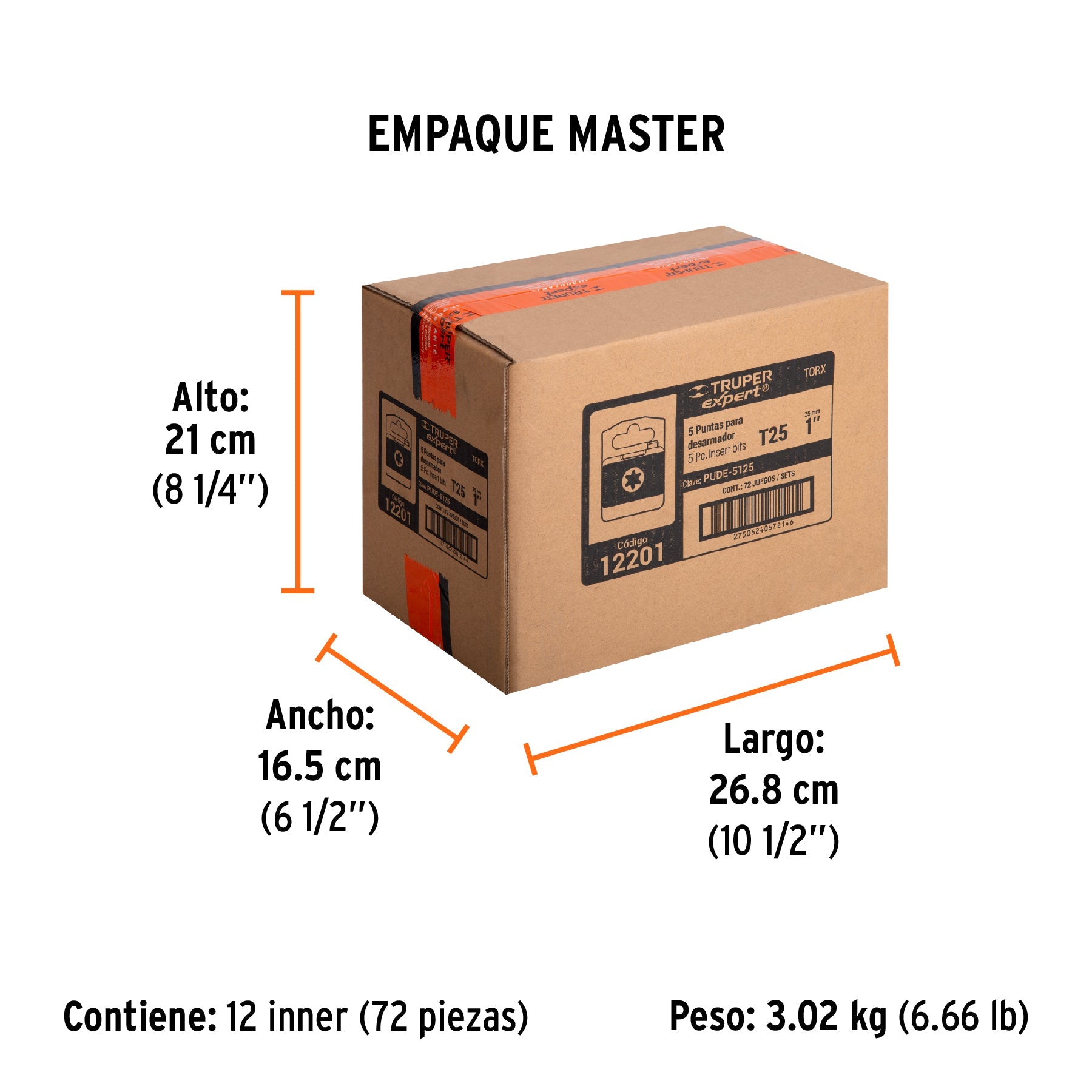 Estuche con 5 puntas torx T25 largo 1", TRUPER EXPERT - Empaque