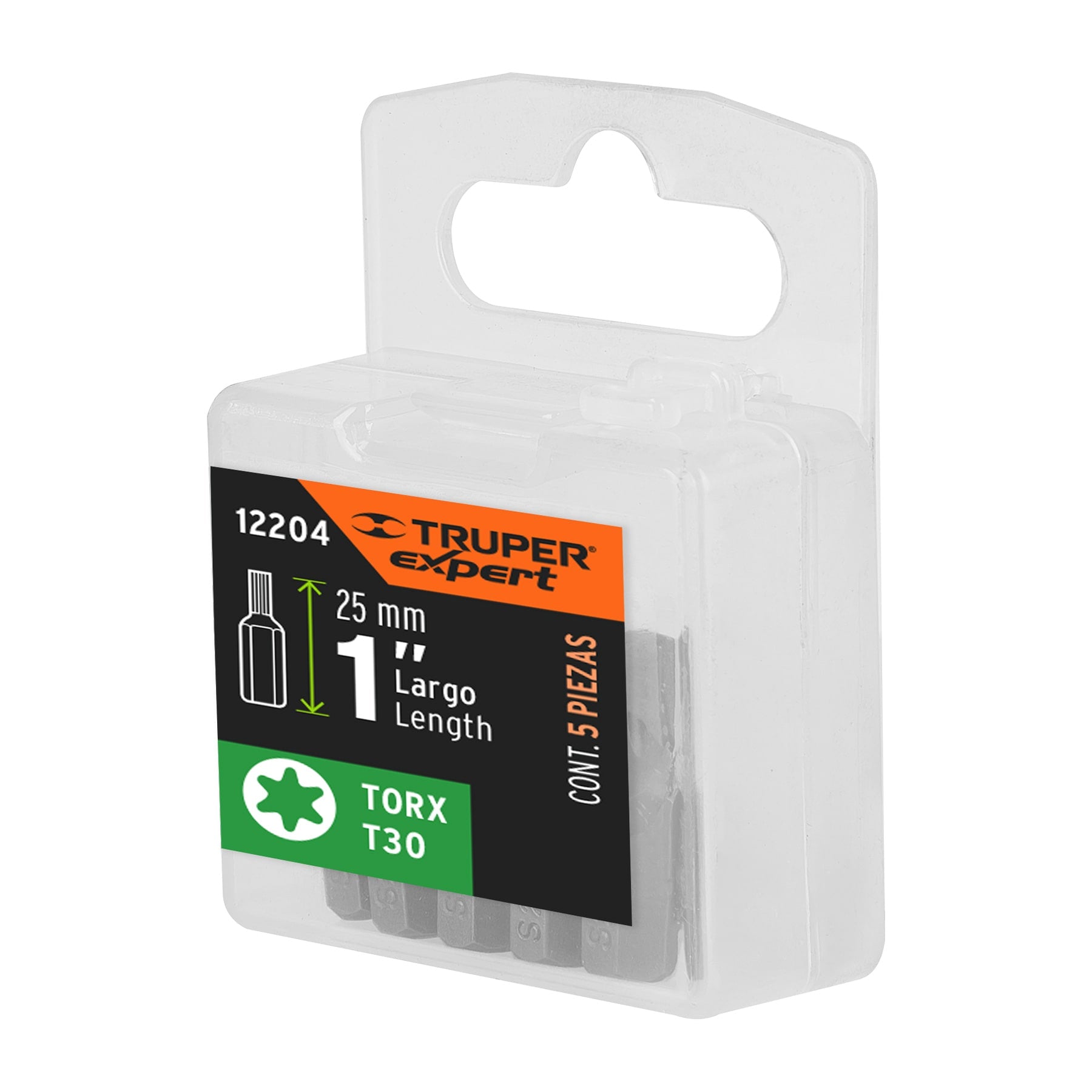 Estuche con 5 puntas torx T30 largo 1", TRUPER EXPERT