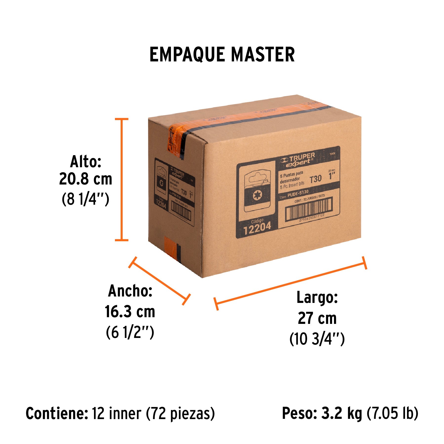 Estuche con 5 puntas torx T30 largo 1", TRUPER EXPERT - Empaque
