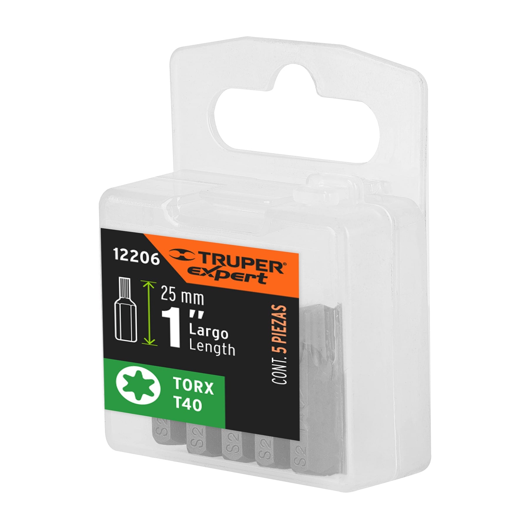 Estuche con 5 puntas torx T40 largo 1", TRUPER EXPERT