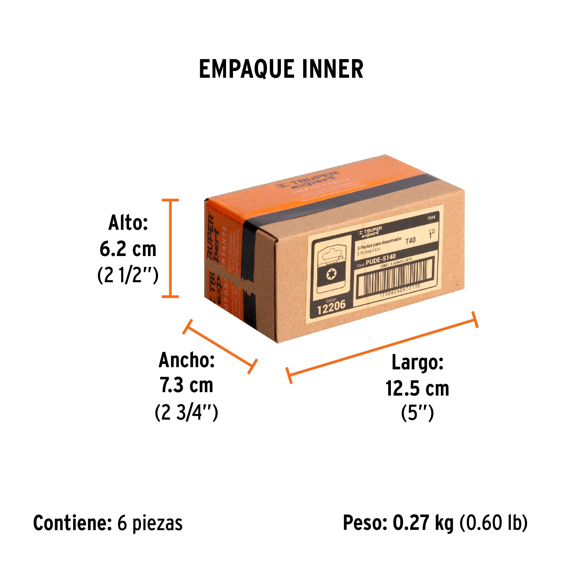Estuche con 5 puntas torx T40 largo 1", TRUPER EXPERT - Empaque