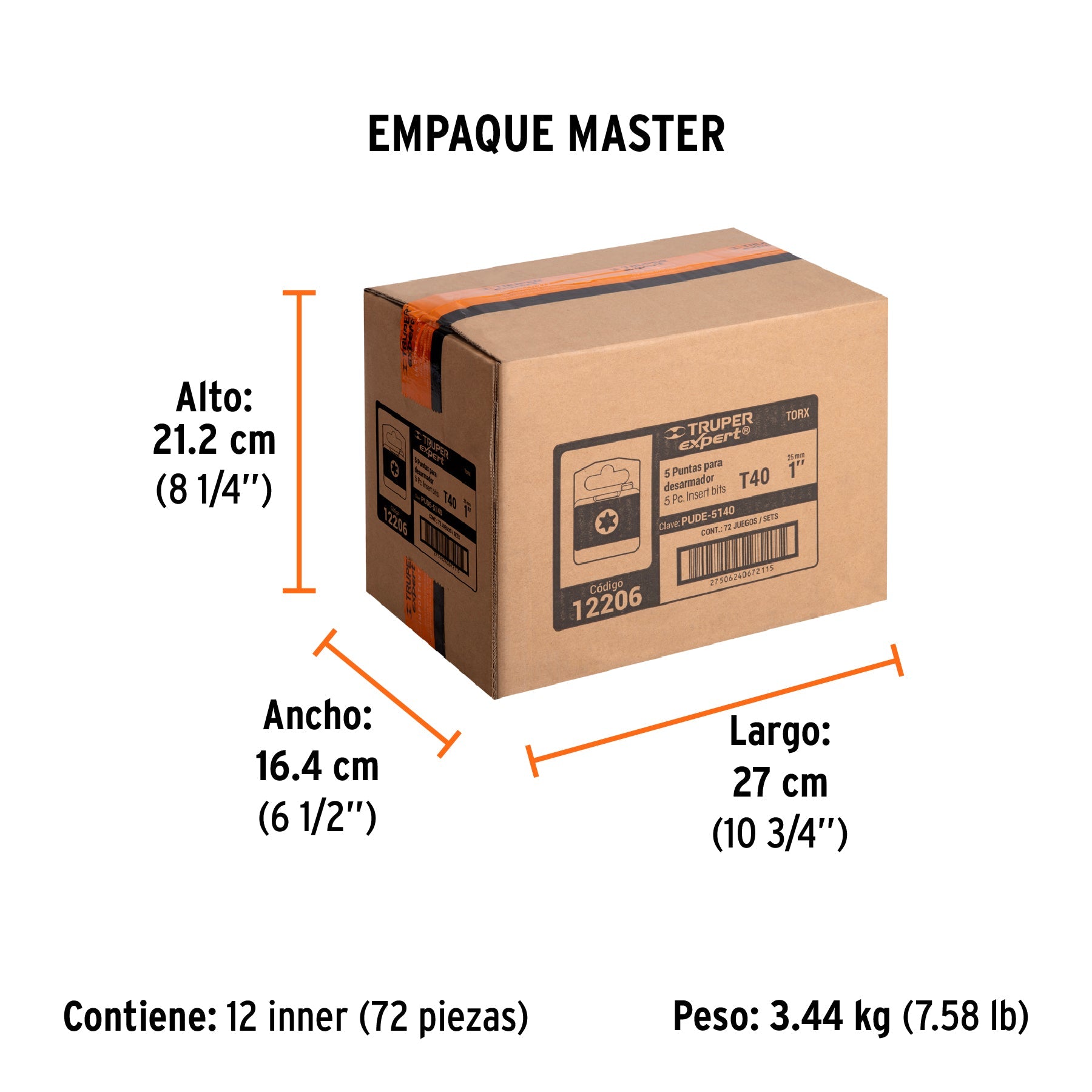 Estuche con 5 puntas torx T40 largo 1", TRUPER EXPERT - Empaque