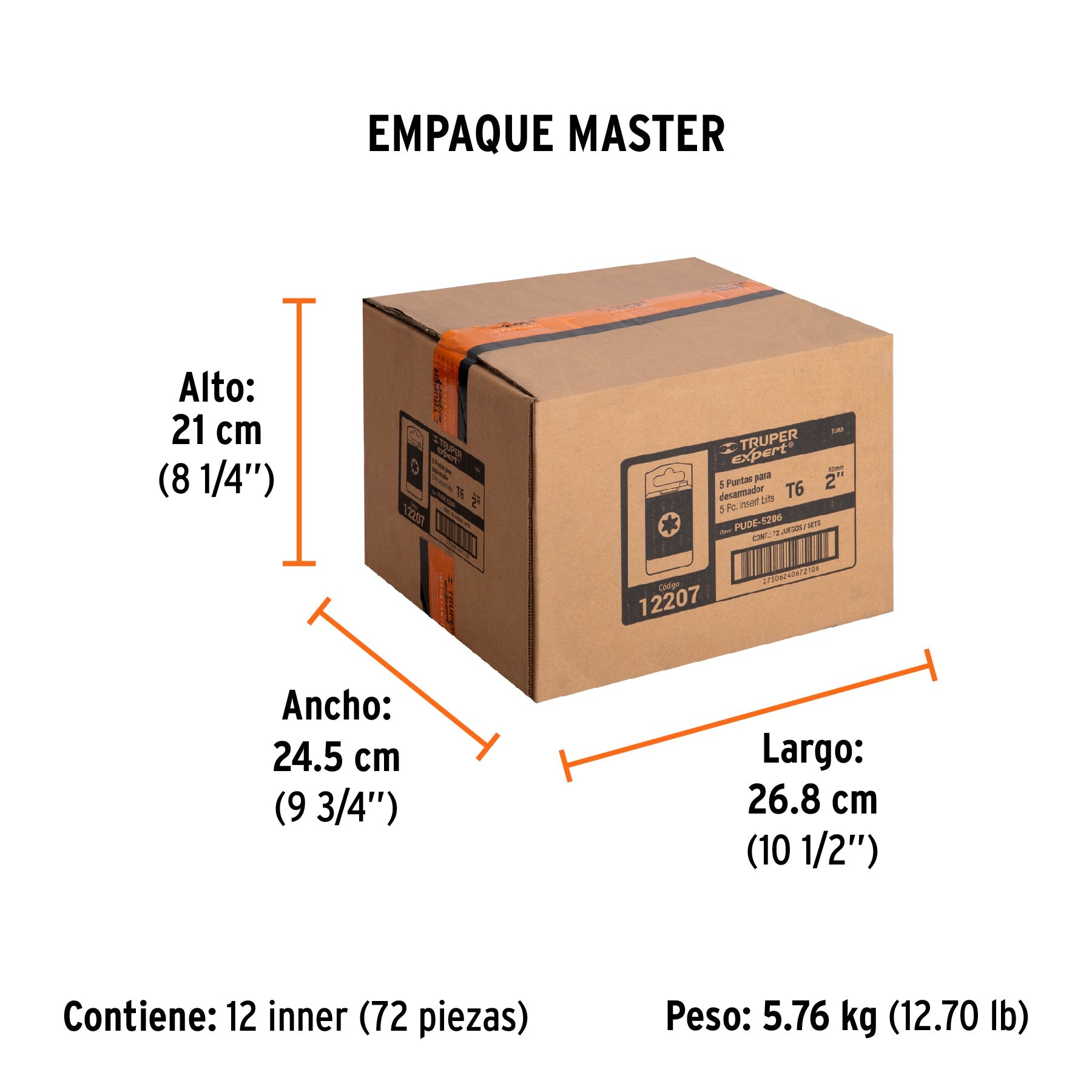 Estuche con 5 puntas torx T6 largo 2", TRUPER EXPERT - Empaque