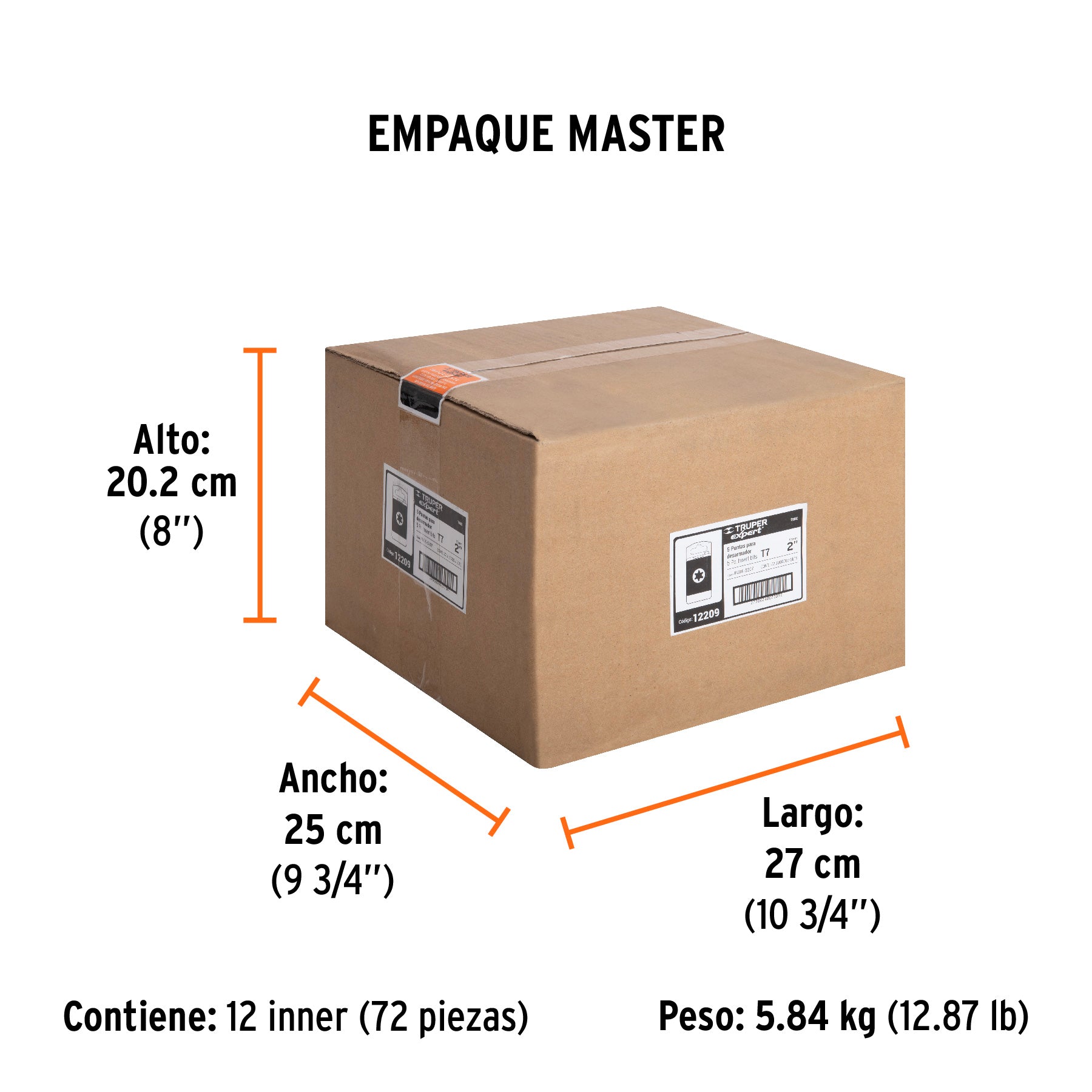 Estuche con 5 puntas torx T7 largo 2", TRUPER EXPERT - Empaque