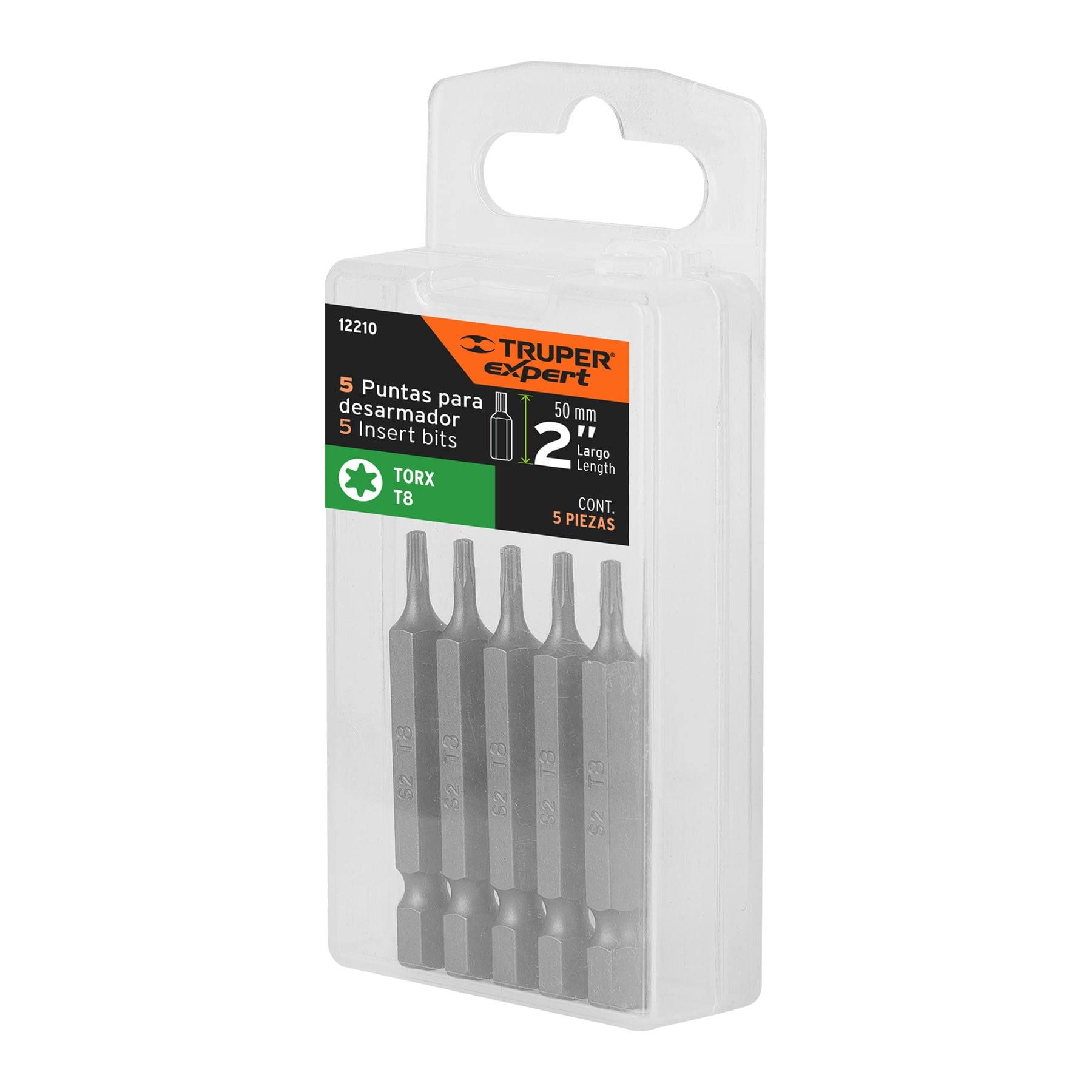 Estuche con 5 puntas torx T8 largo 2", TRUPER EXPERT