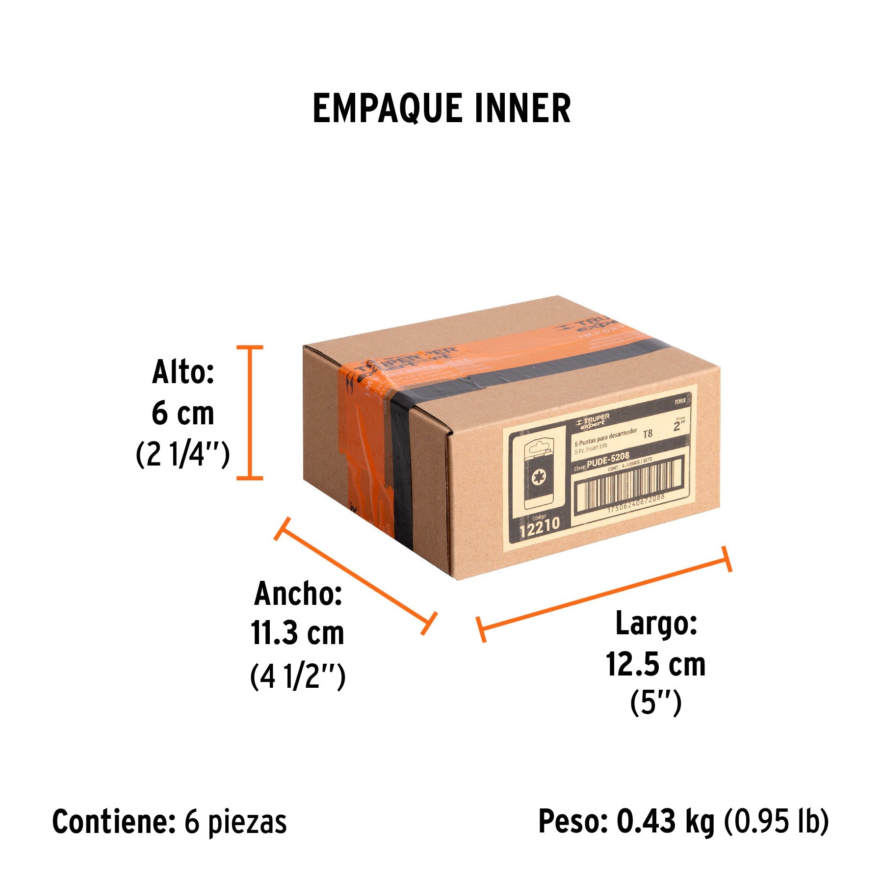 Estuche con 5 puntas torx T8 largo 2", TRUPER EXPERT - Empaque