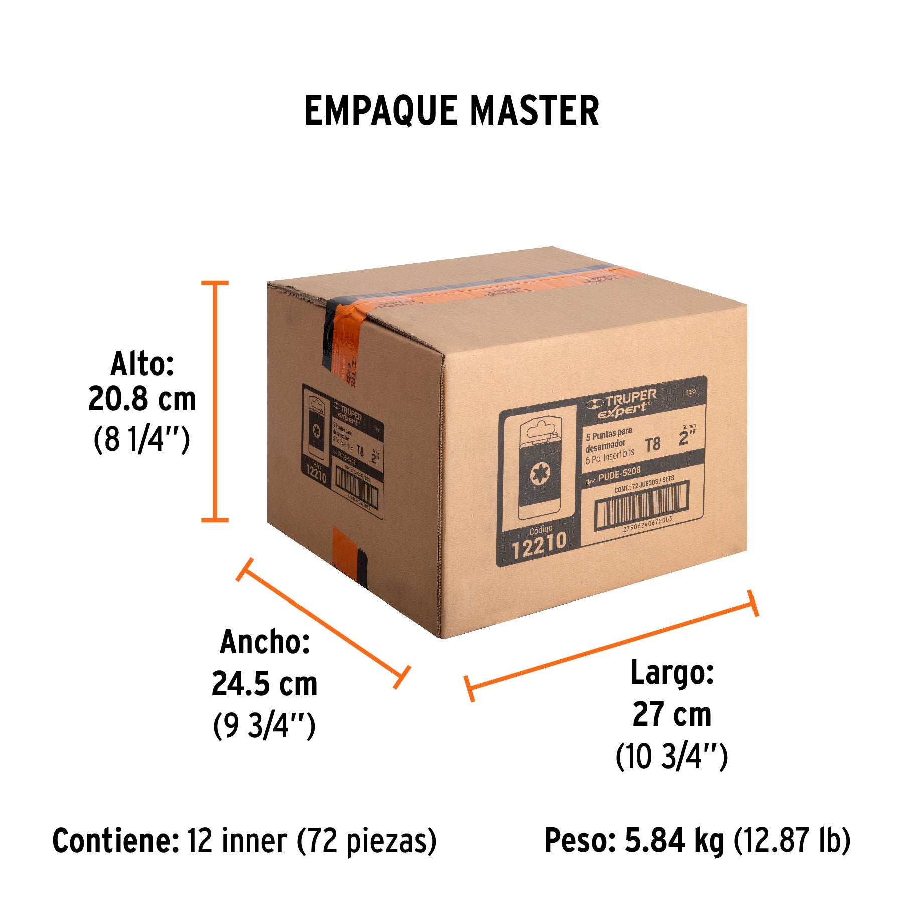 Estuche con 5 puntas torx T8 largo 2", TRUPER EXPERT - Empaque