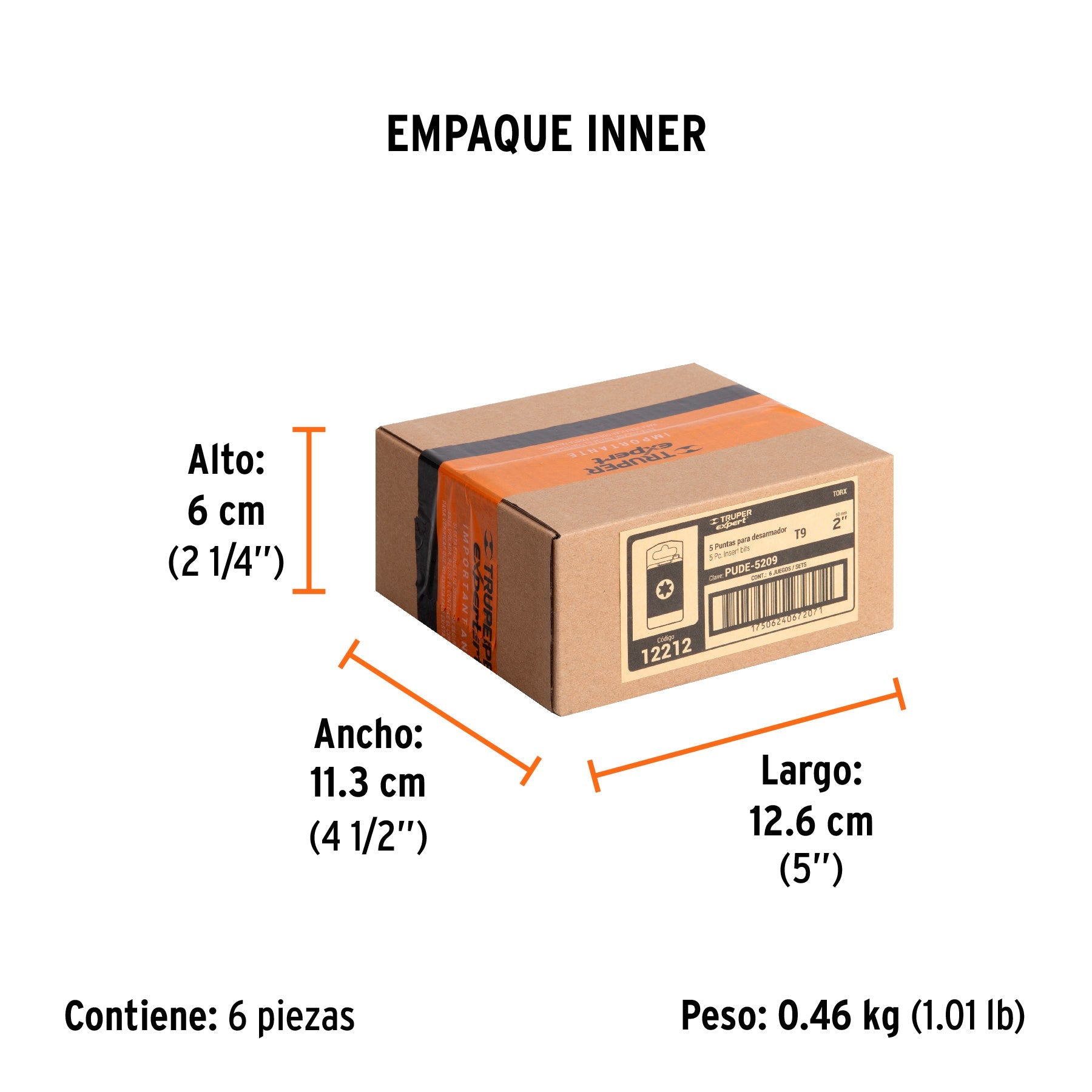 Estuche con 5 puntas torx T9 largo 2", TRUPER EXPERT - Empaque