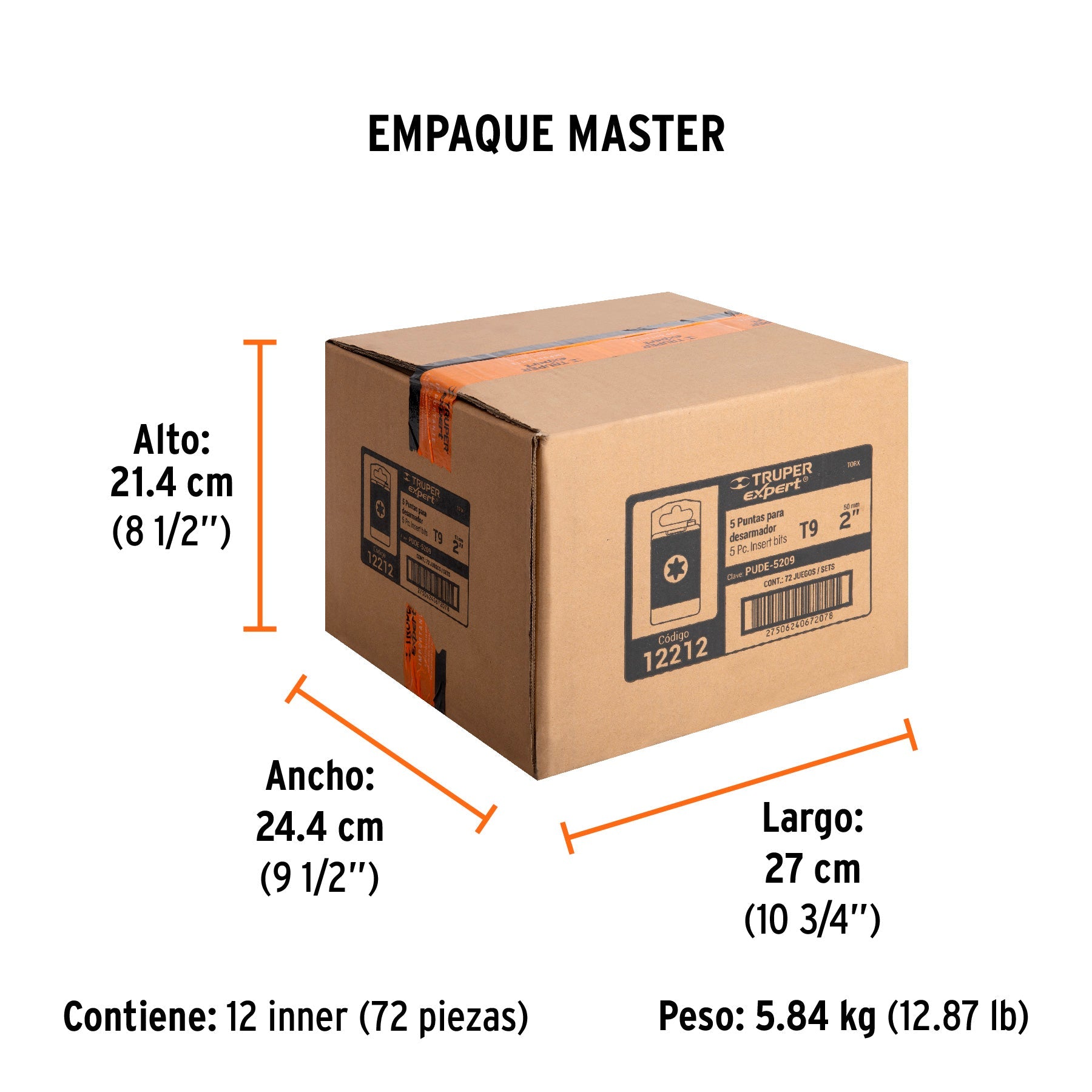 Estuche con 5 puntas torx T9 largo 2", TRUPER EXPERT - Empaque