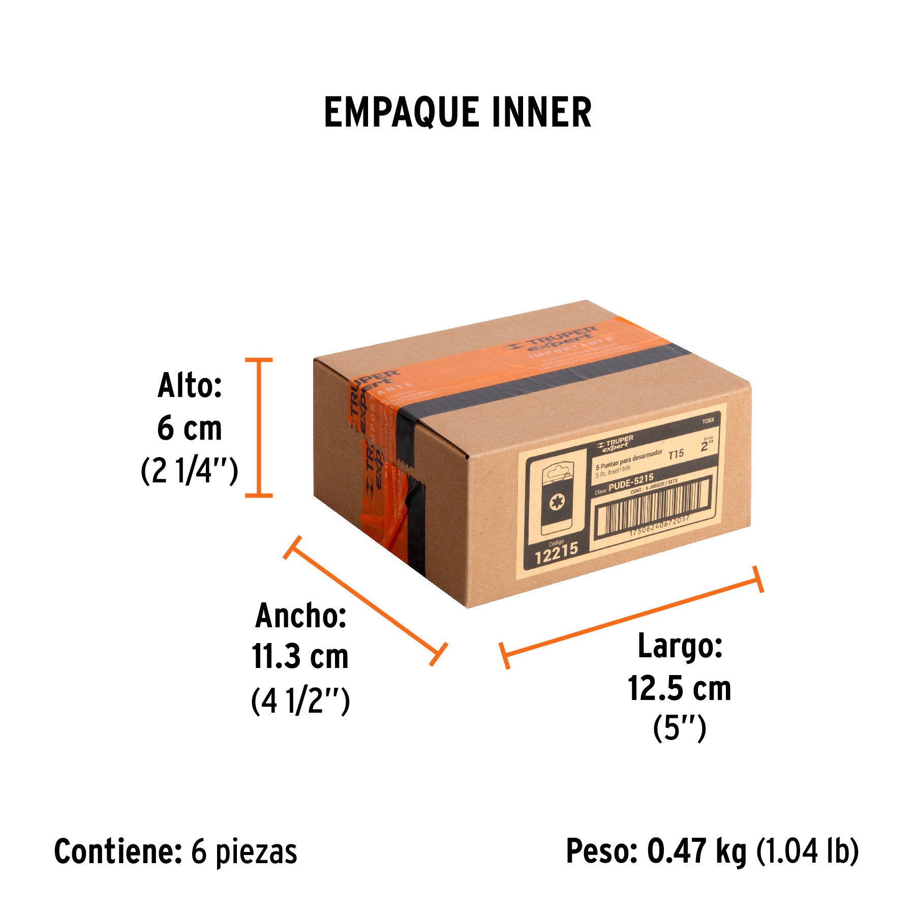 Estuche con 5 puntas torx T15 largo 2", TRUPER EXPERT - Empaque