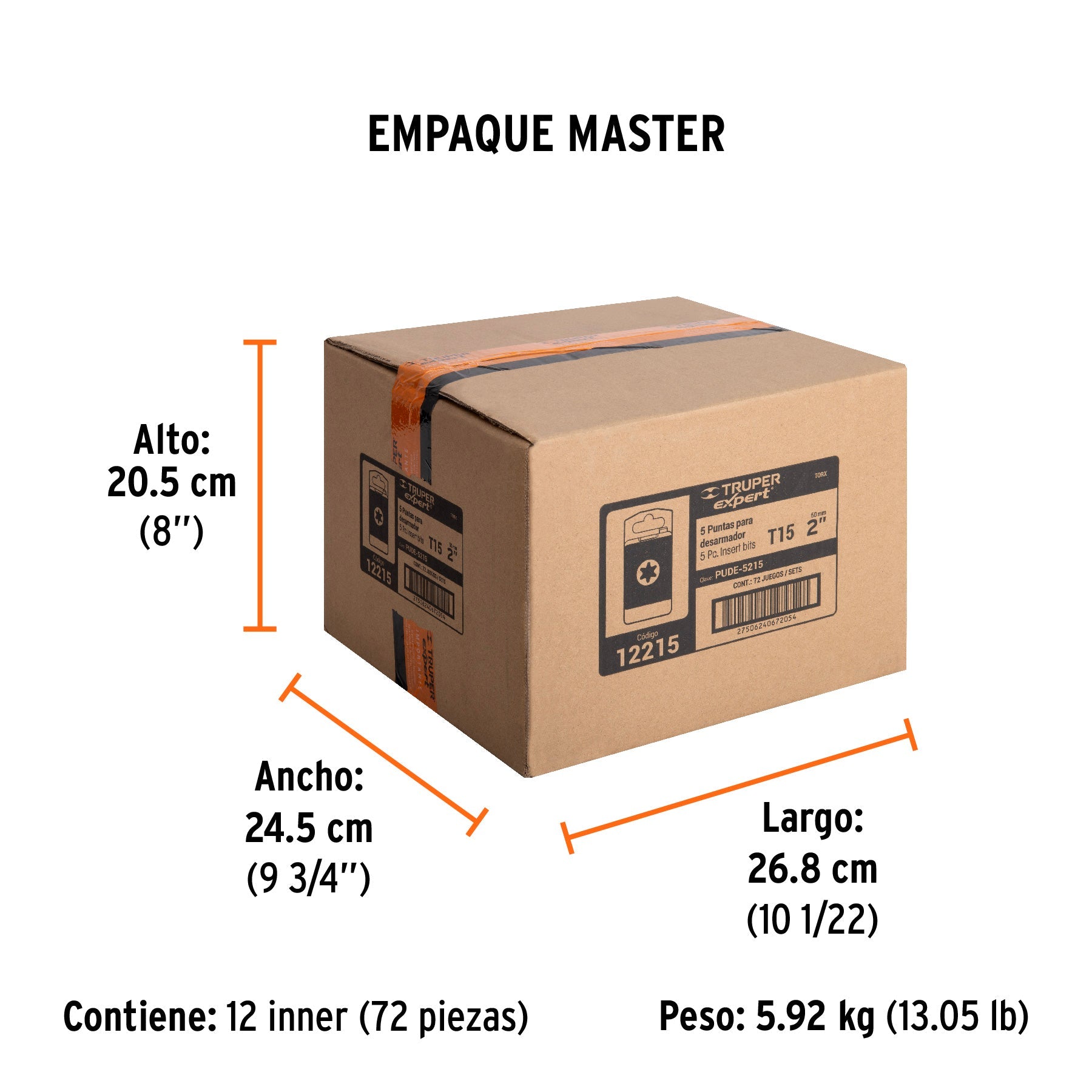 Estuche con 5 puntas torx T15 largo 2", TRUPER EXPERT - Empaque