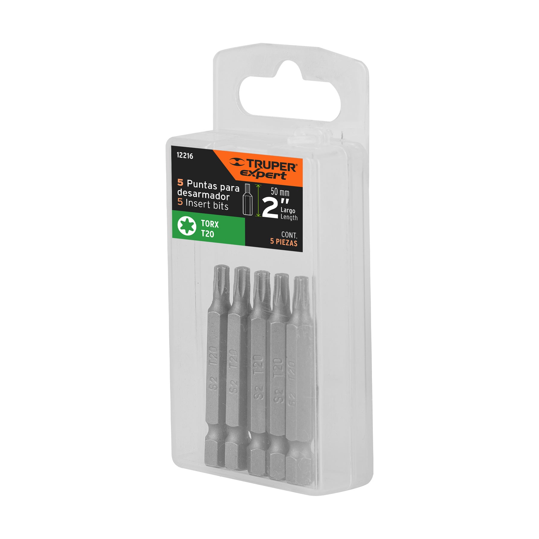 Estuche con 5 puntas torx T20 largo 2", TRUPER EXPERT