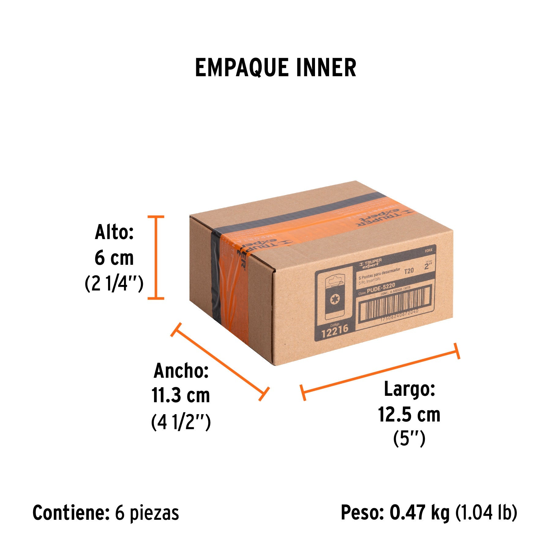 Estuche con 5 puntas torx T20 largo 2", TRUPER EXPERT - Empaque