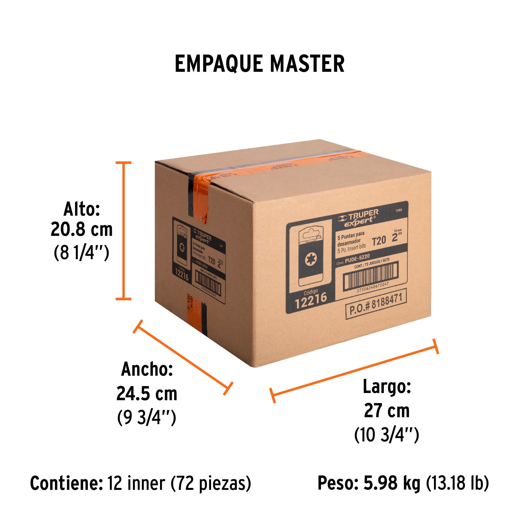 Estuche con 5 puntas torx T20 largo 2", TRUPER EXPERT - Empaque