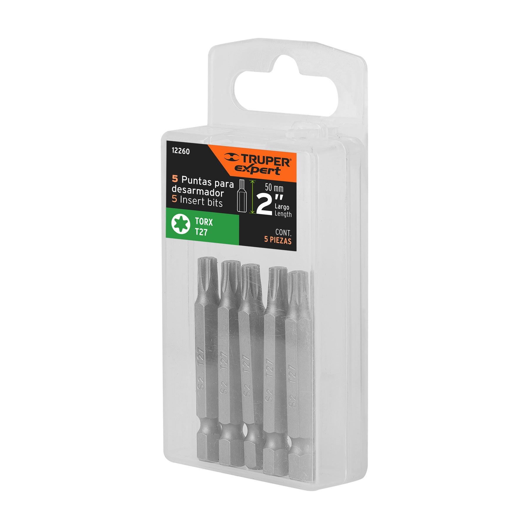 Estuche con 5 puntas torx T27 largo 2", TRUPER EXPERT