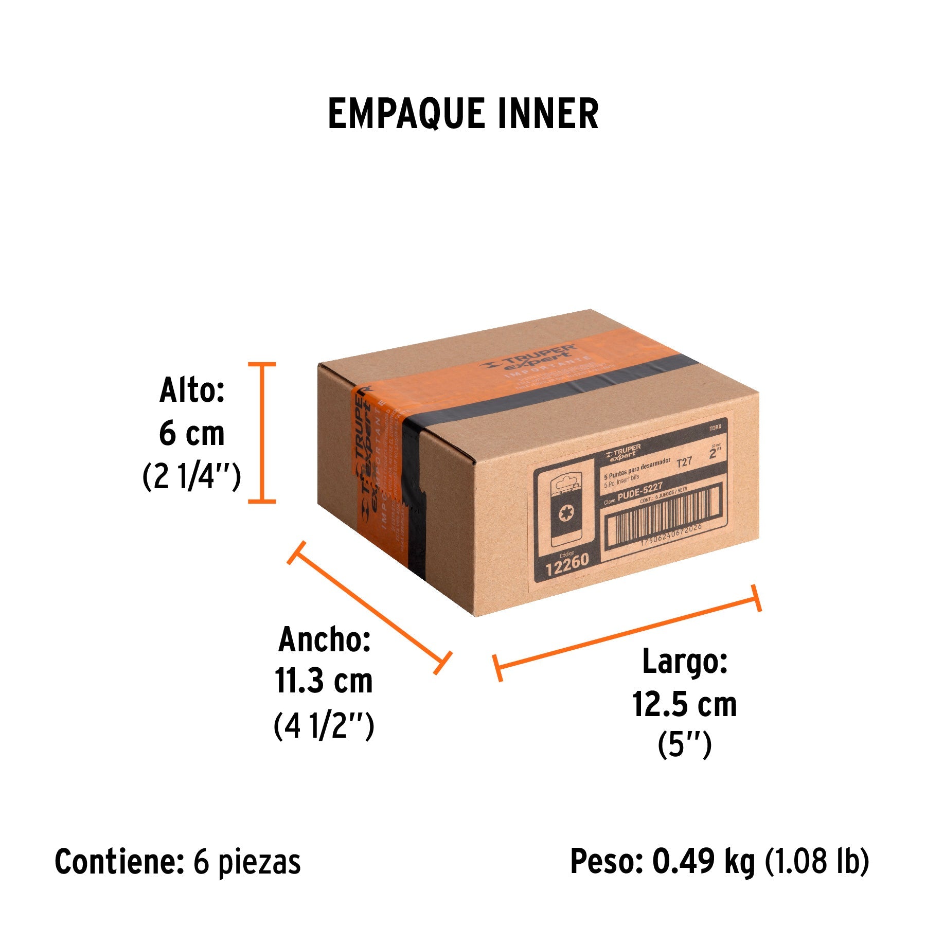 Estuche con 5 puntas torx T27 largo 2", TRUPER EXPERT - Empaque