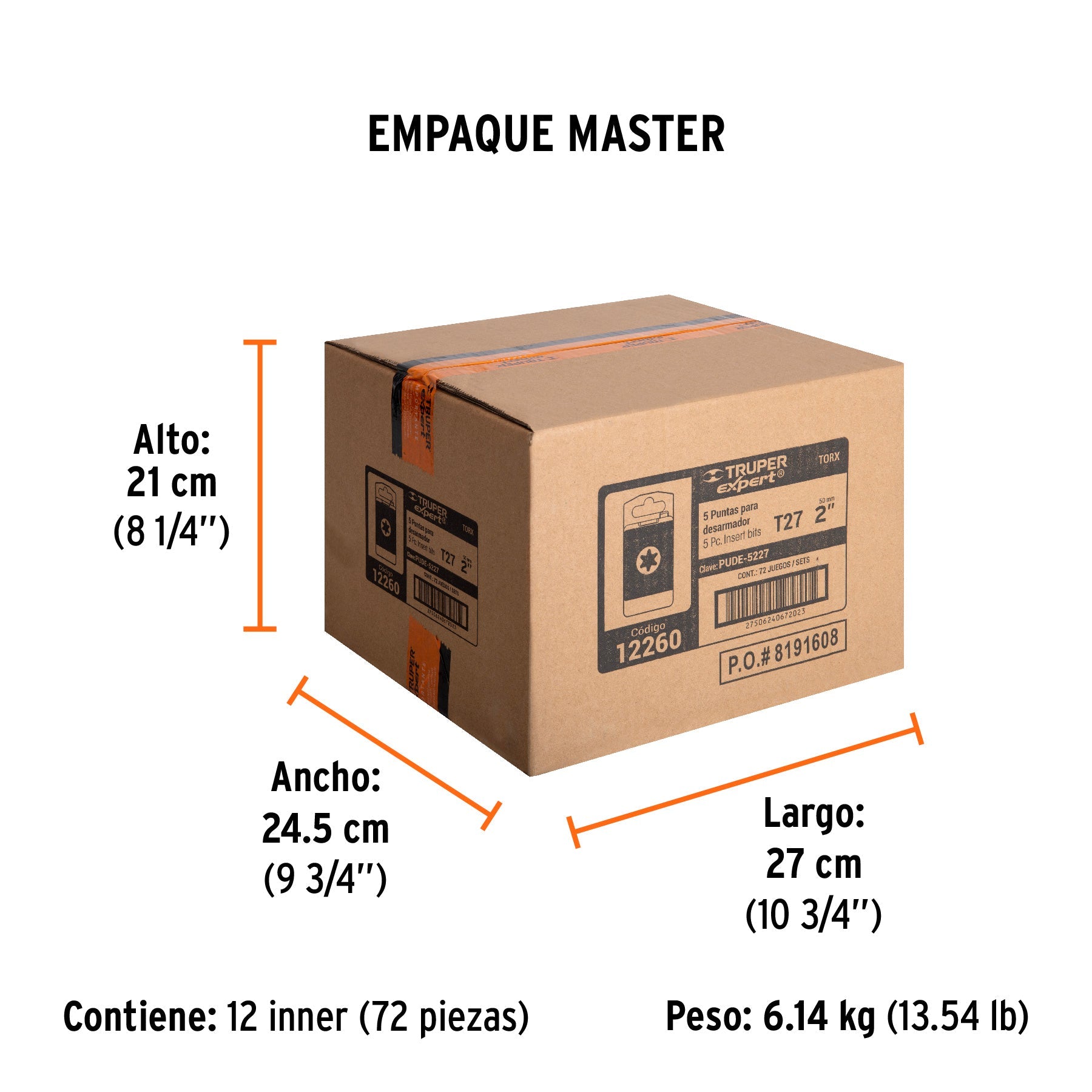 Estuche con 5 puntas torx T27 largo 2", TRUPER EXPERT - Empaque