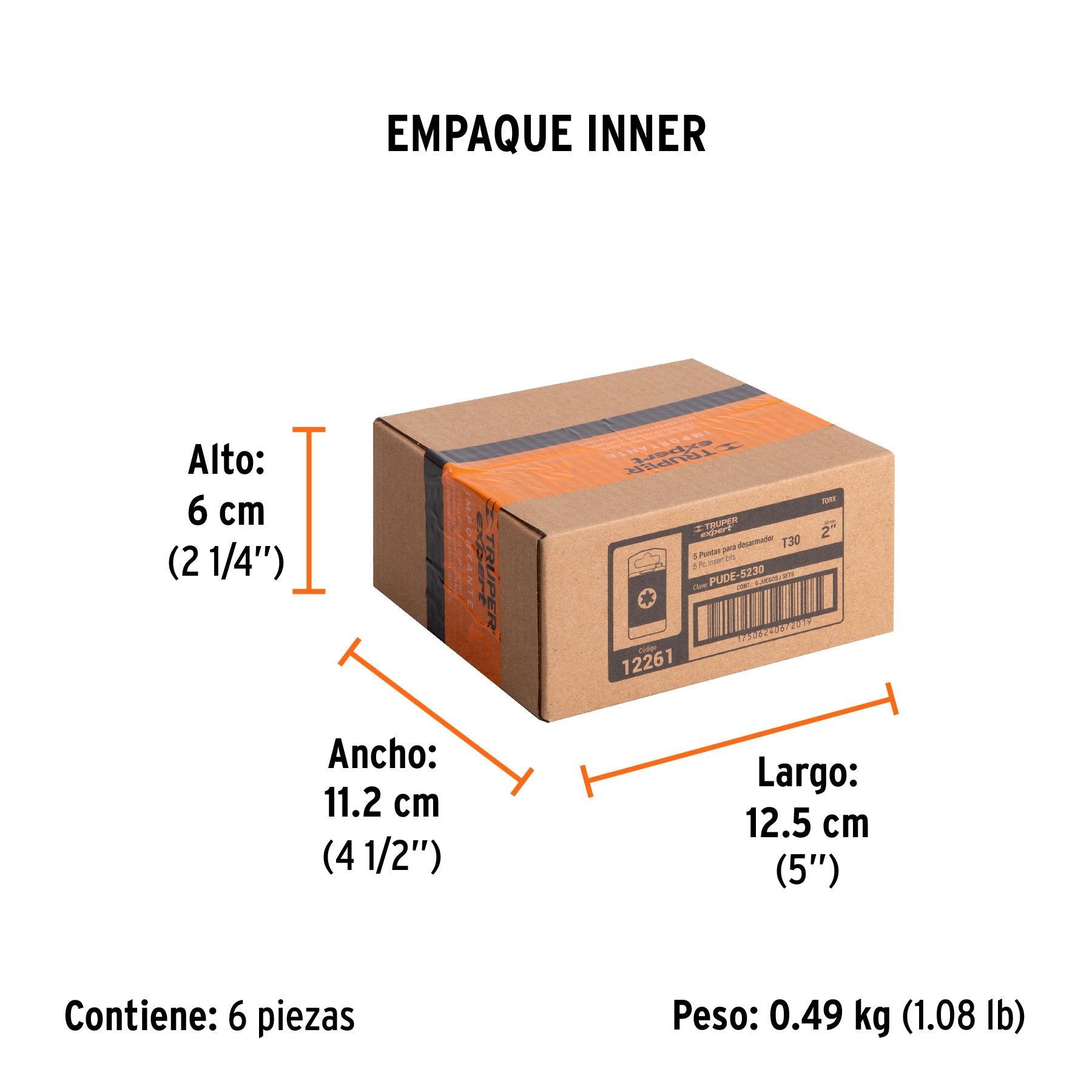 Estuche con 5 puntas torx T30 largo 2", TRUPER EXPERT - Empaque