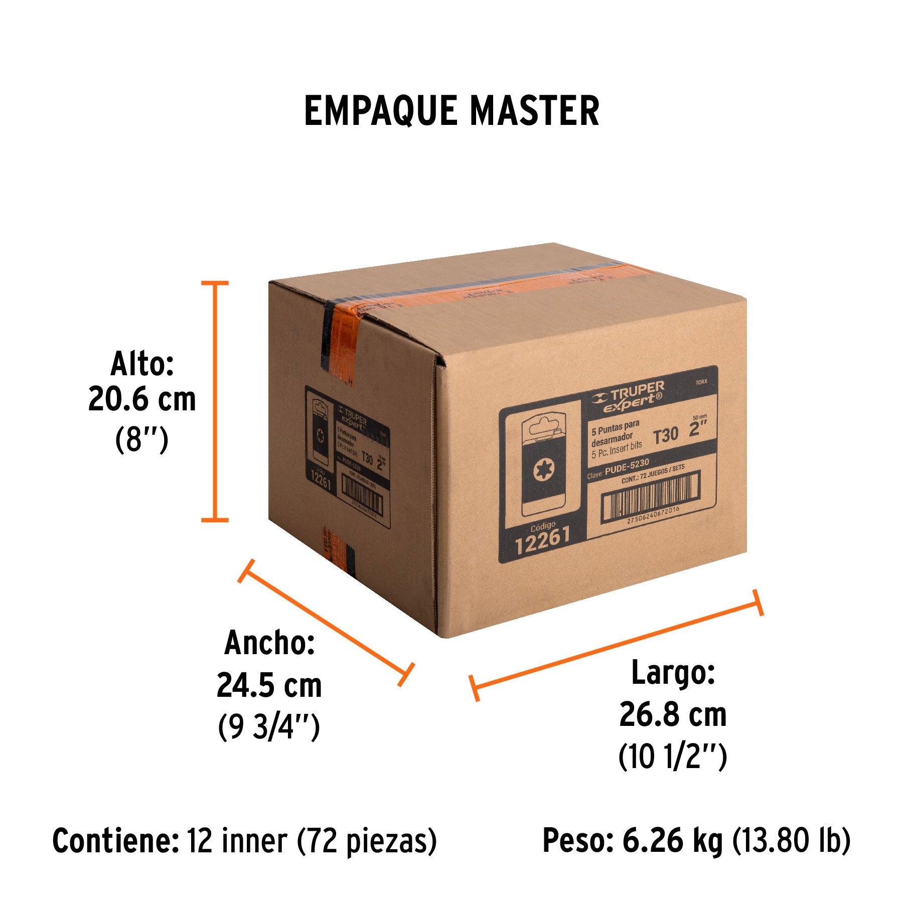 Estuche con 5 puntas torx T30 largo 2", TRUPER EXPERT - Empaque